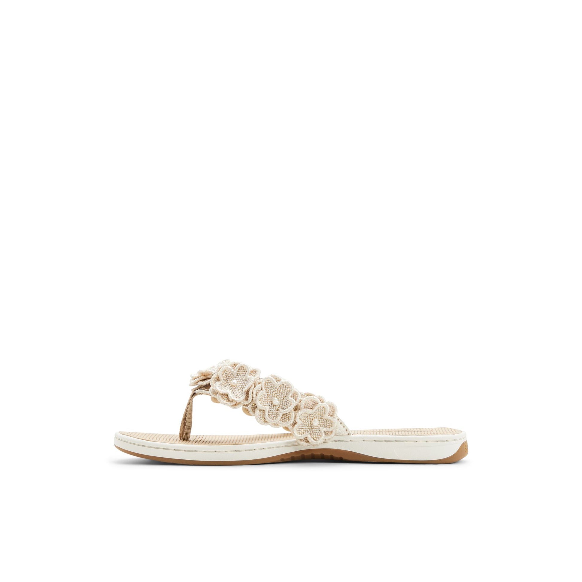 Three-quarter angle of Gold Seafish Floral Thong Sandal Flip Flop Thong Sandals's back side