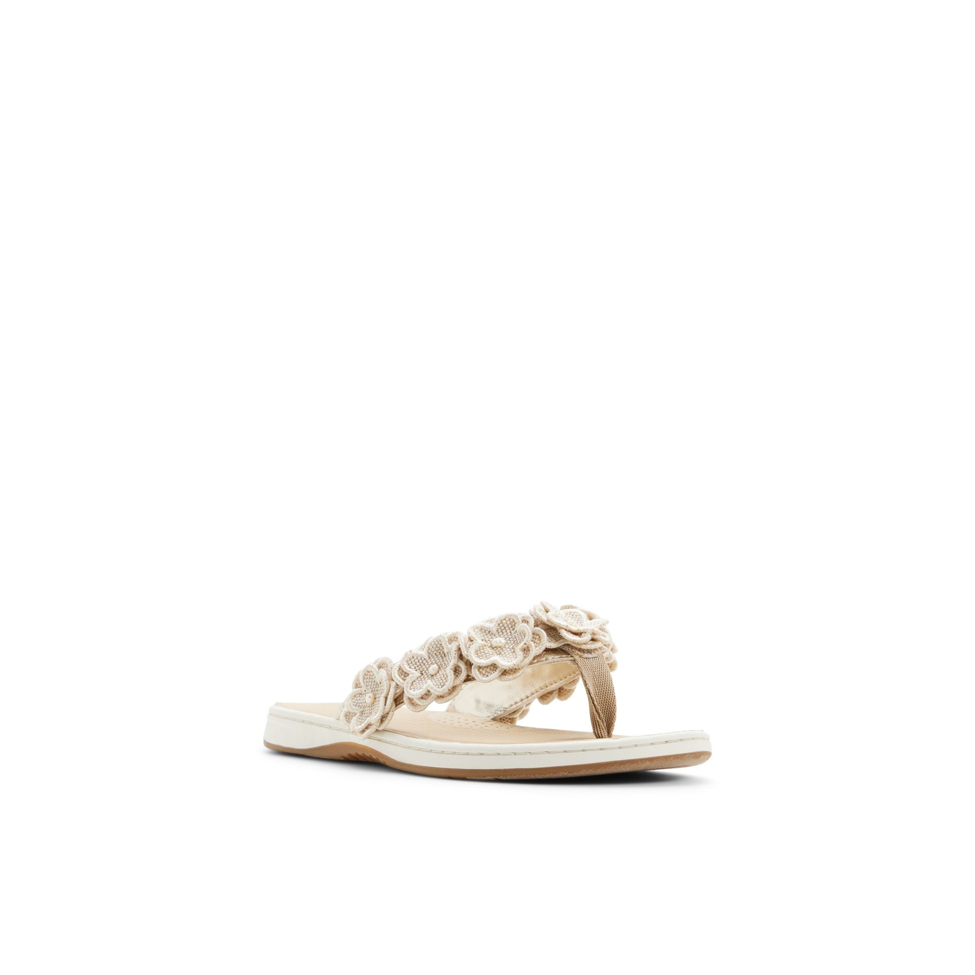Side view of Gold Seafish Floral Thong Sandal Flip Flop Thong Sandals