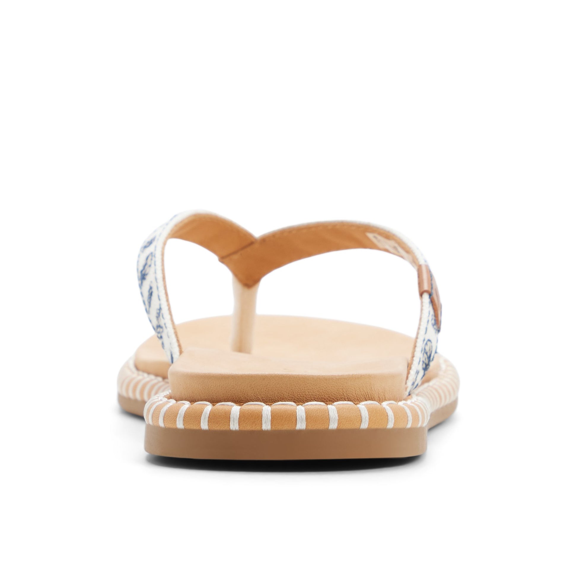 Three-quarter angle of White Seafish Floral Thong Sandal Flip Flop Thong Sandals's front side