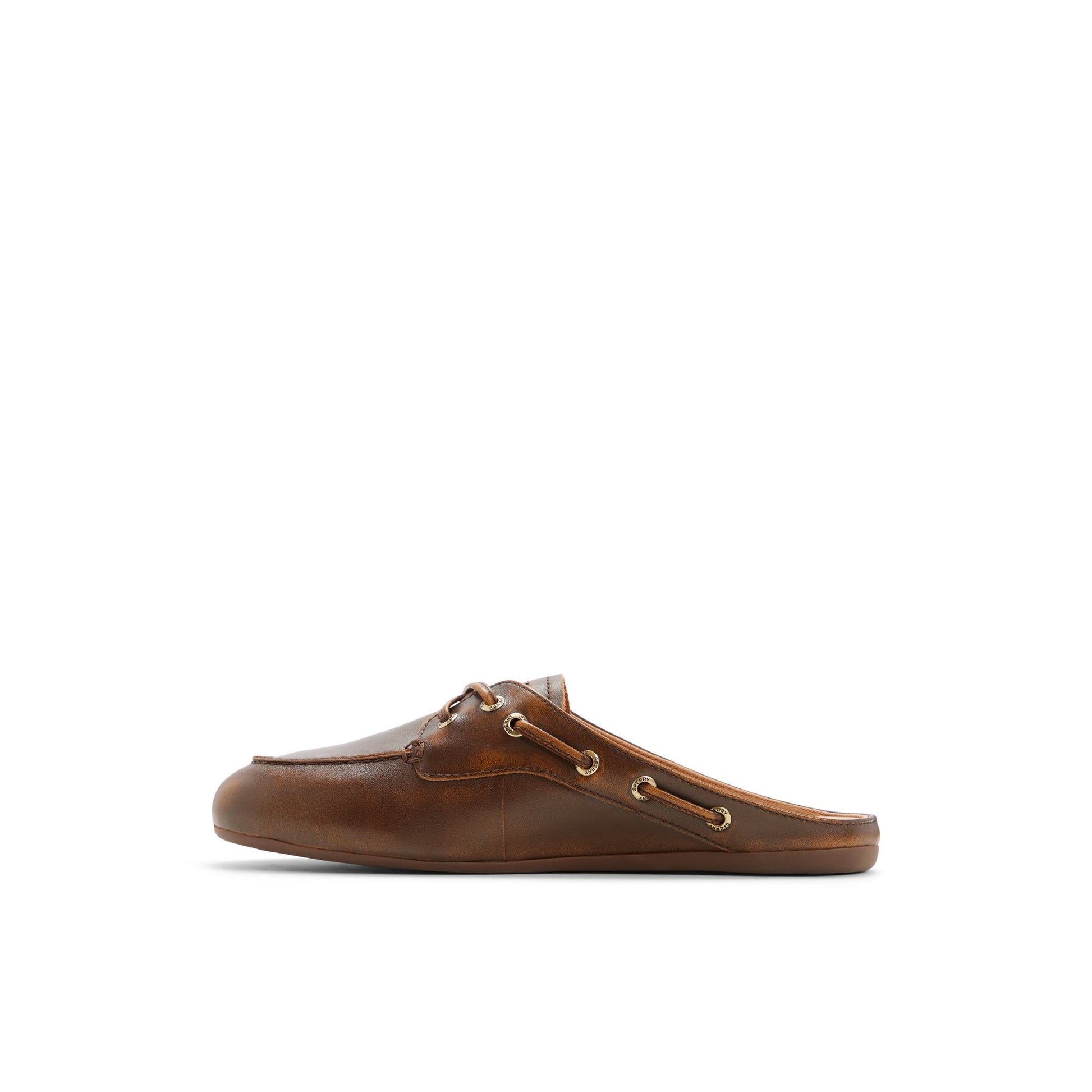 Three-quarter angle of Brown Slim Boat Mule Boat Shoe's back side