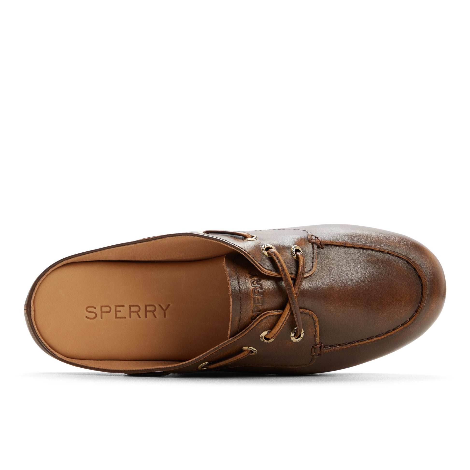Top-down view of the Brown Slim Boat Mule Boat Shoe
