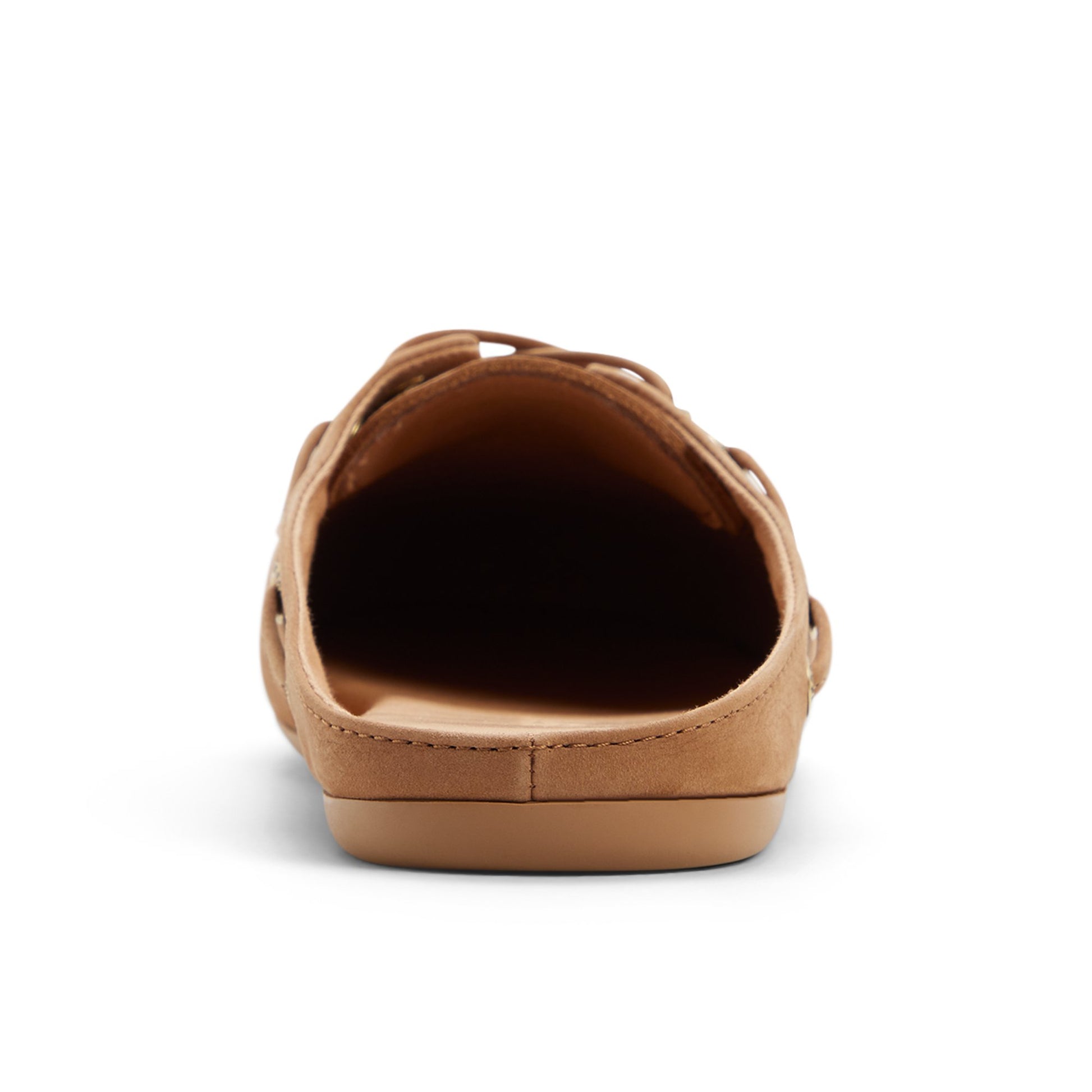 Three-quarter angle of Tan Slim Boat Mule Boat Shoe's front side