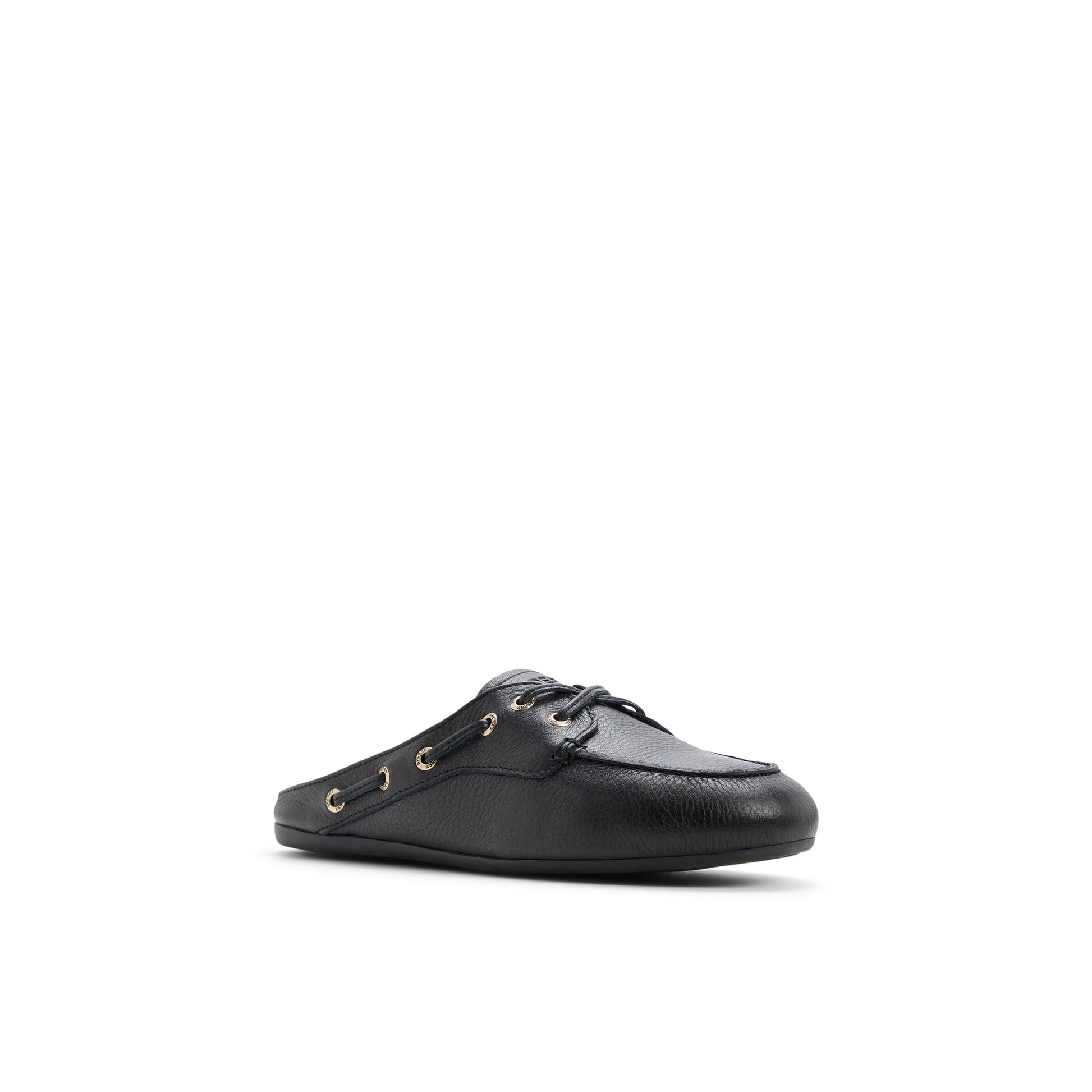 Side view of Black Slim Boat Mule Boat Shoe