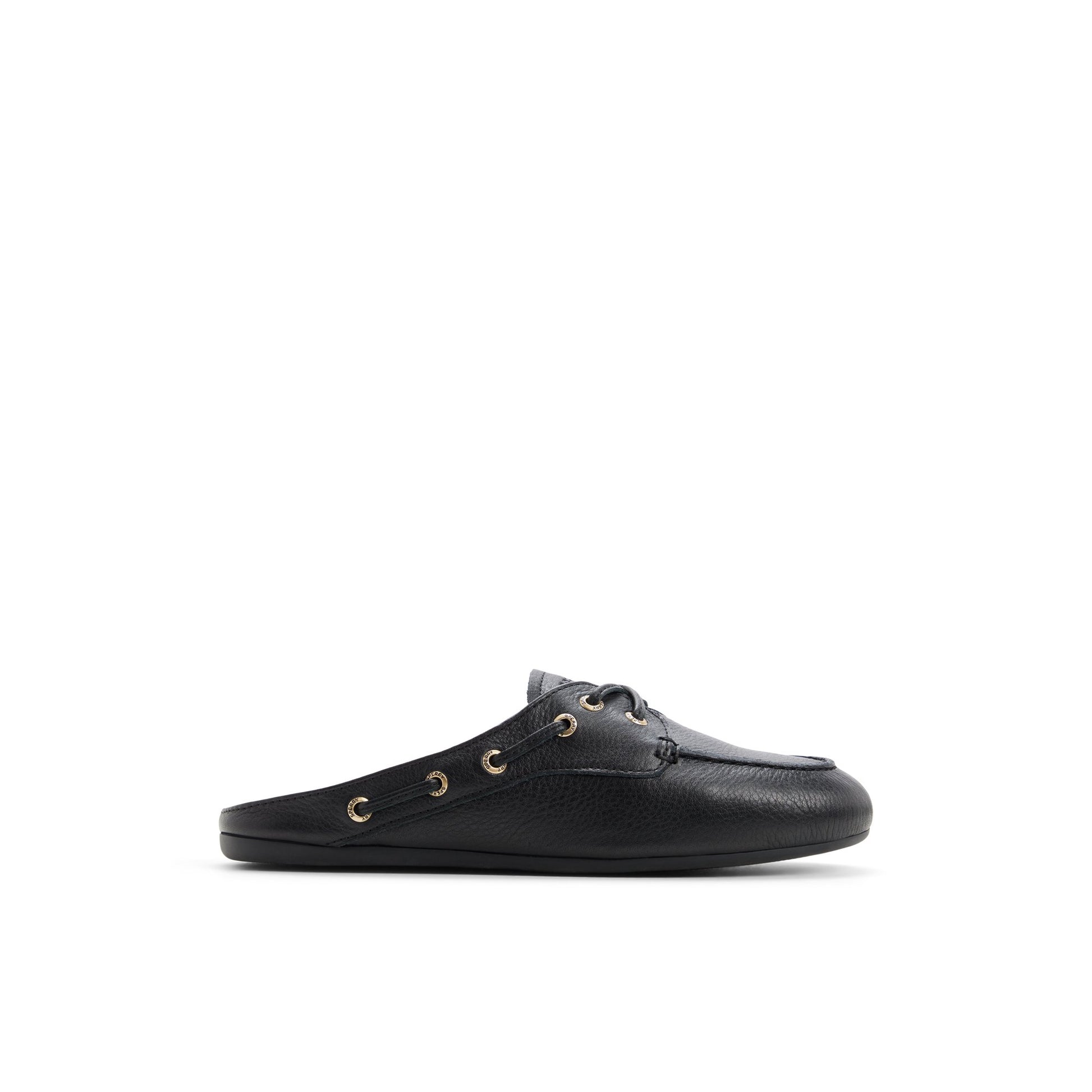 Main View of Black Slim Boat Mule Boat Shoe for Womens