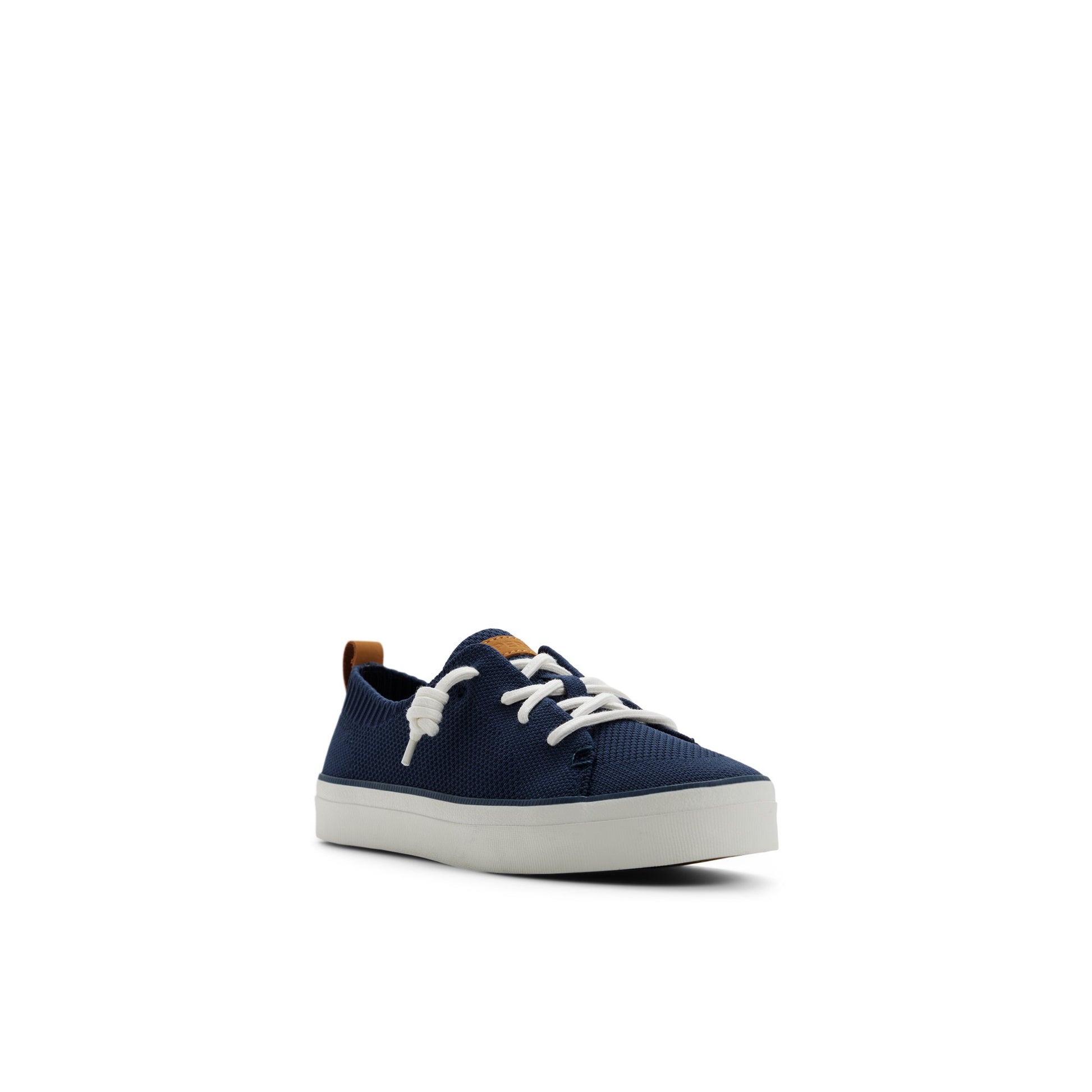 Side view of Other navy Crest Vibe Knit Sneaker
