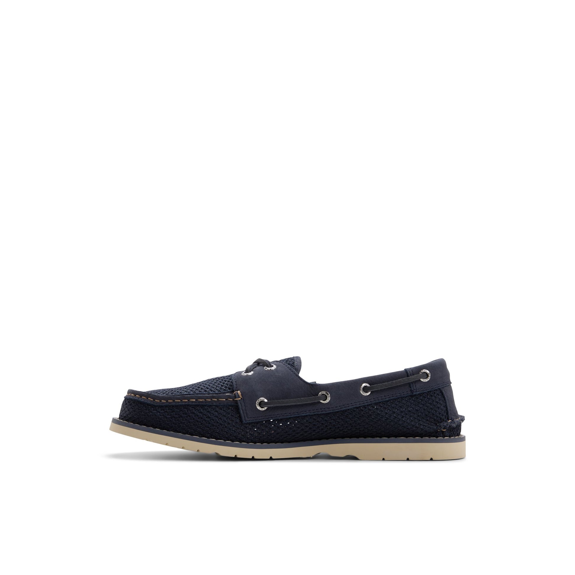 Three-quarter angle of Navy Ripple Resort Boat Shoe 's back side