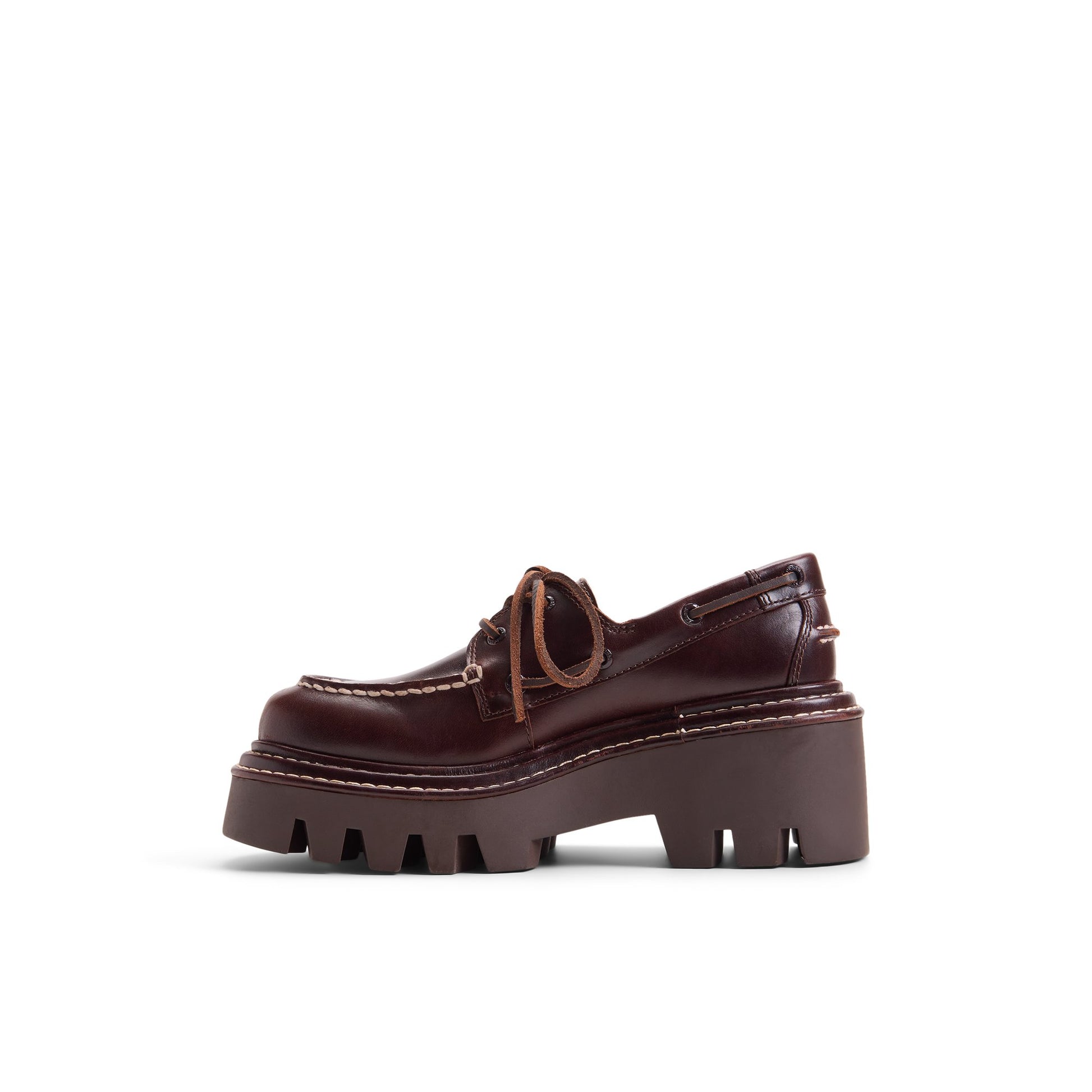 Three-quarter angle of Amaretto Sperry x MONSE Authentic Original™ 2-Eye Lug Boat Shoe 's back side