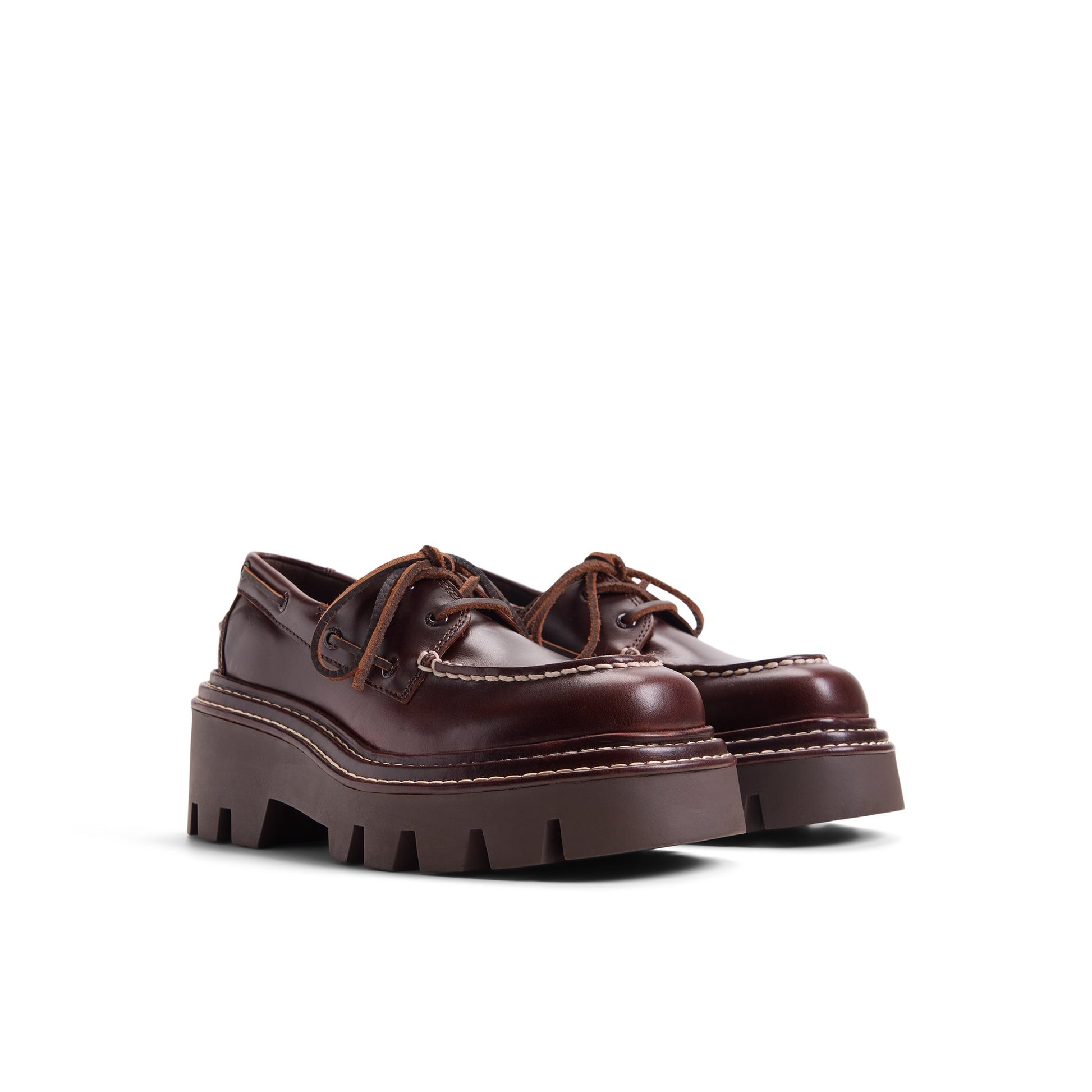 Side view of Amaretto Sperry x MONSE Authentic Original™ 2-Eye Lug Boat Shoe