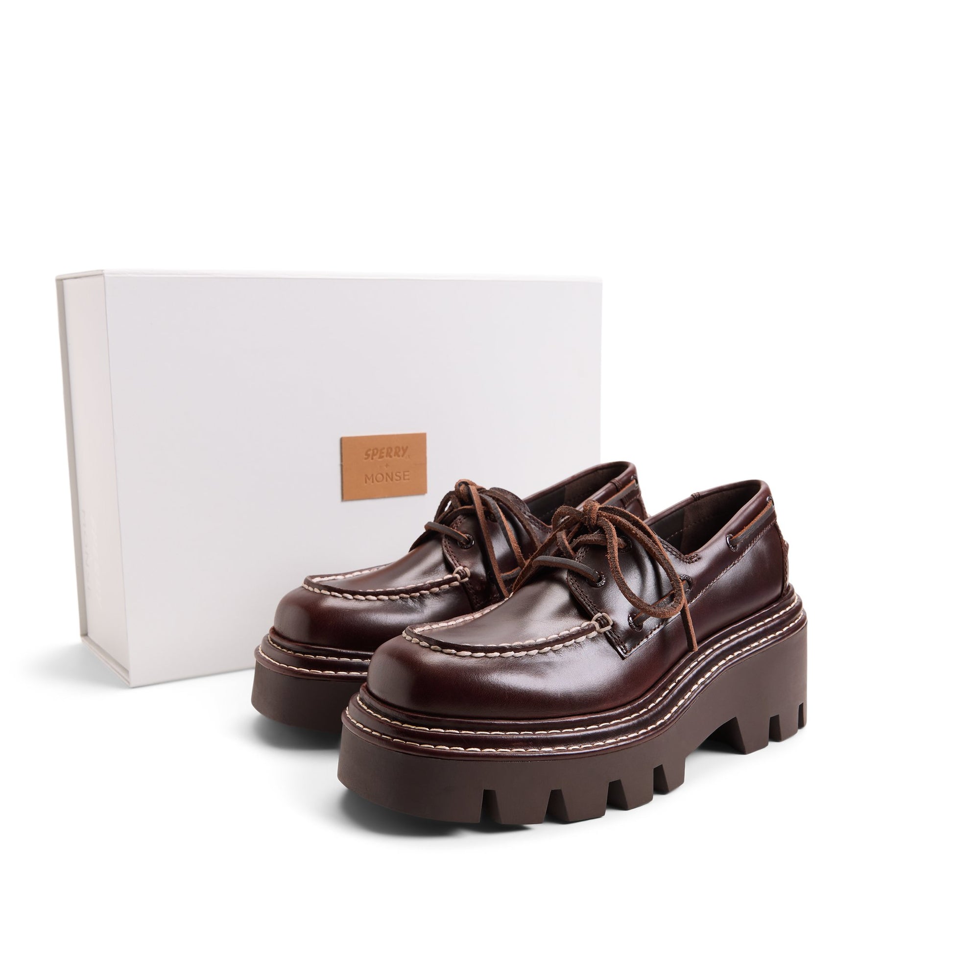 View of Amaretto Sperry x MONSE Authentic Original™ 2-Eye Lug Boat Shoe 's sole