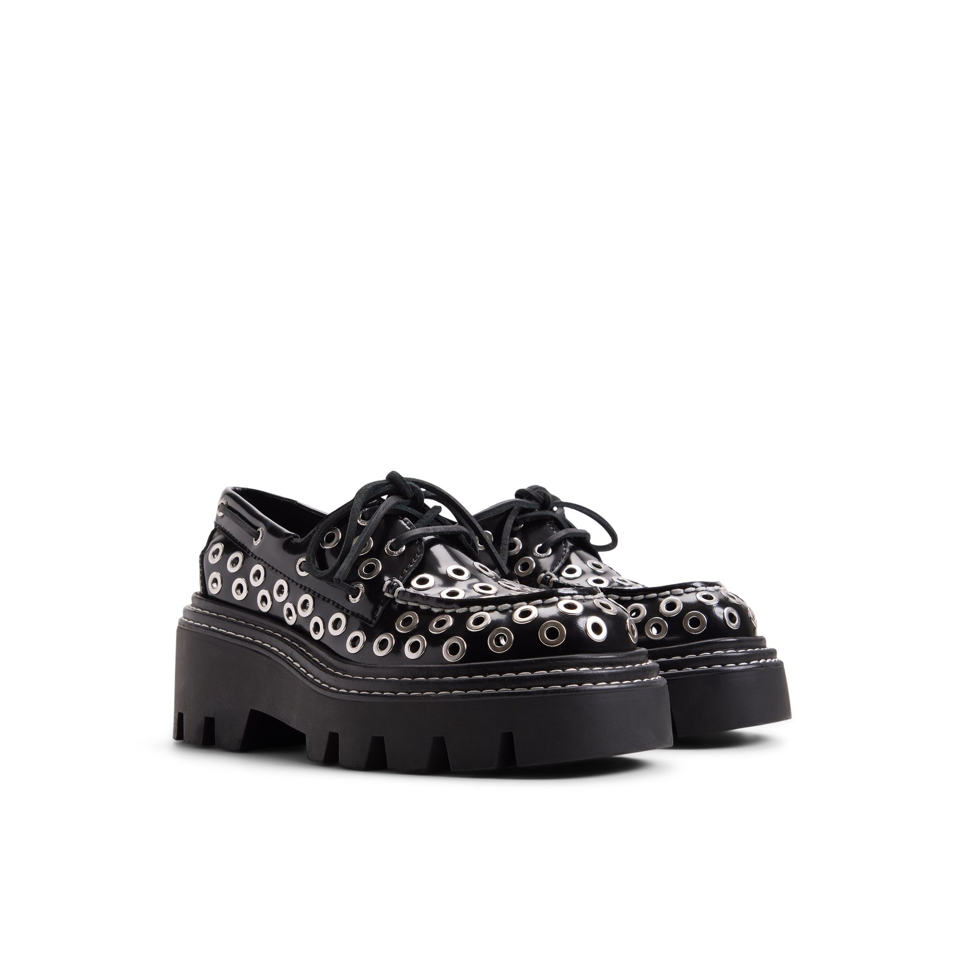 Side view of Black Sperry x MONSE Authentic Original™ 2-Eye Lug Boat Shoe