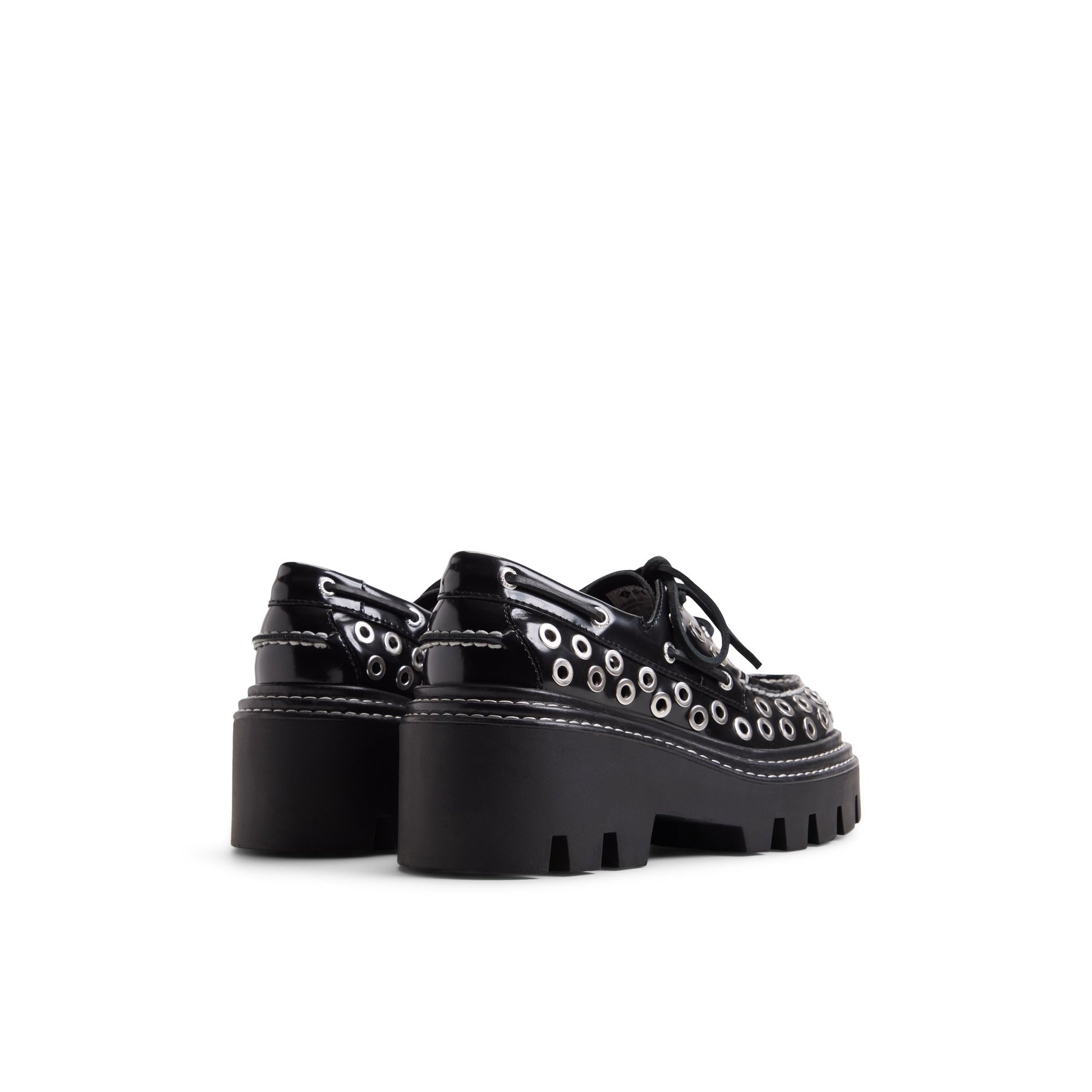 Three-quarter angle of Black Sperry x MONSE Authentic Original™ 2-Eye Lug Boat Shoe 's front side