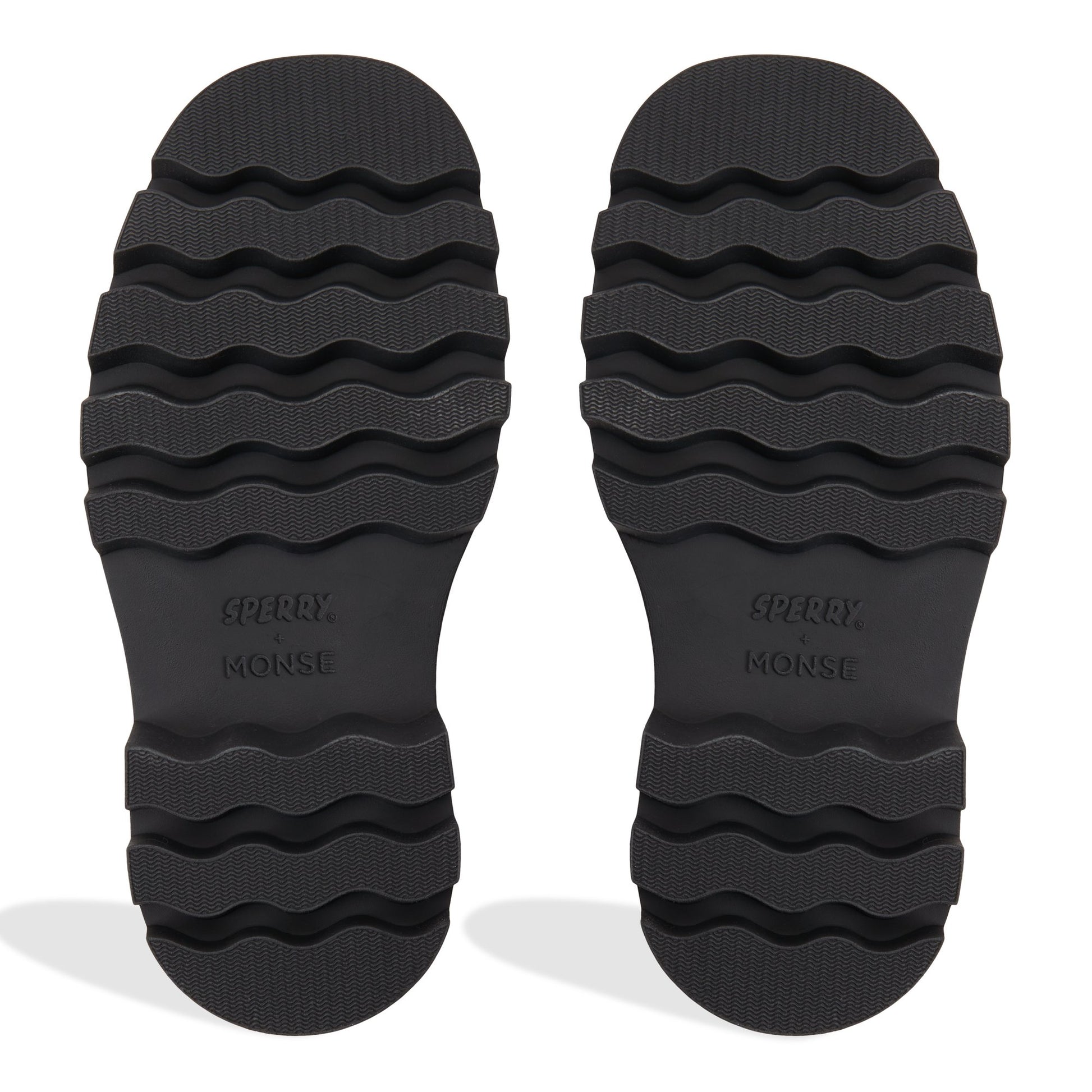 Close-up of the Black Sperry x MONSE Authentic Original™ 2-Eye Lug Boat Shoe