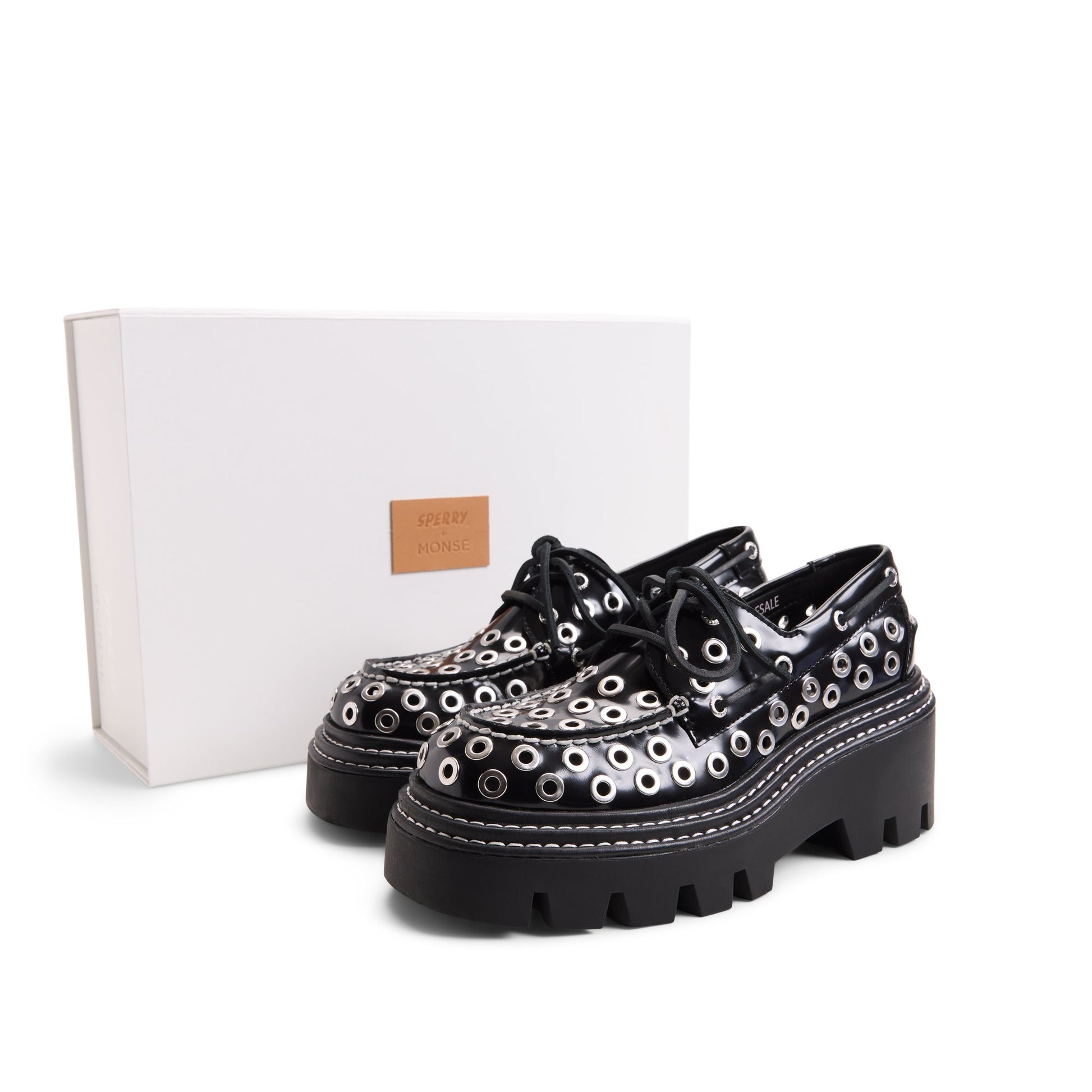 View of Black Sperry x MONSE Authentic Original™ 2-Eye Lug Boat Shoe 's sole