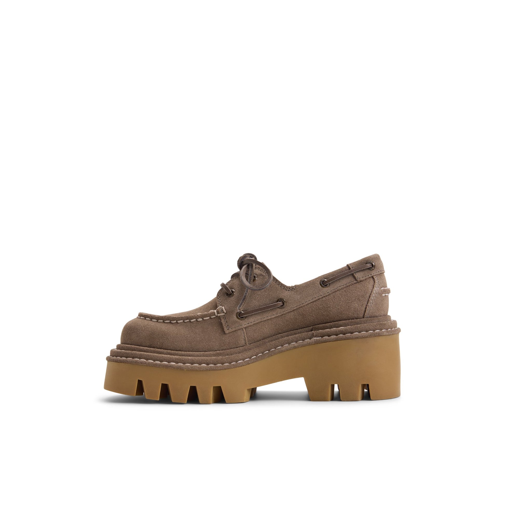 Three-quarter angle of Khaki Sperry x MONSE Authentic Original™ 2-Eye Lug Boat Shoe 's back side