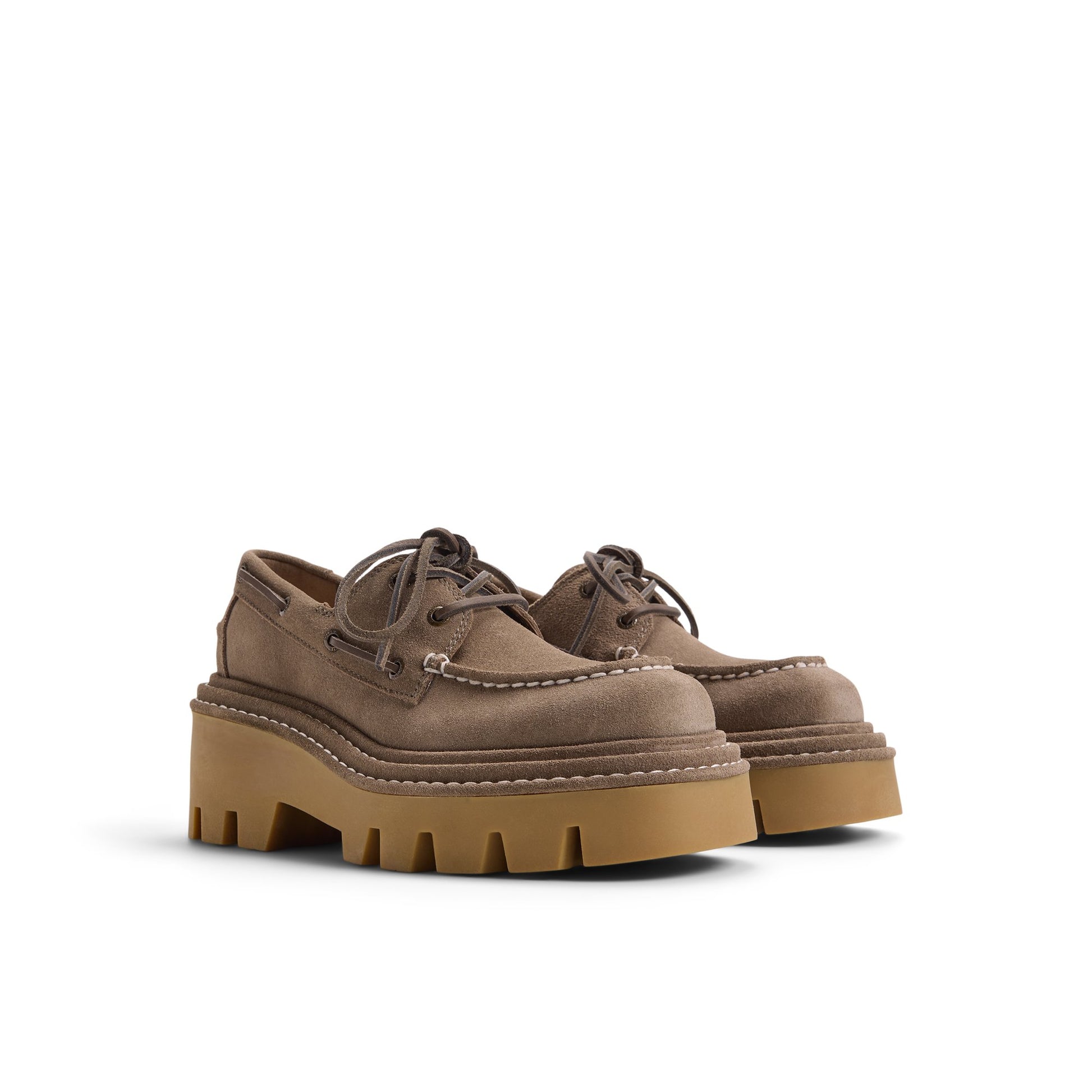 Side view of Khaki Sperry x MONSE Authentic Original™ 2-Eye Lug Boat Shoe