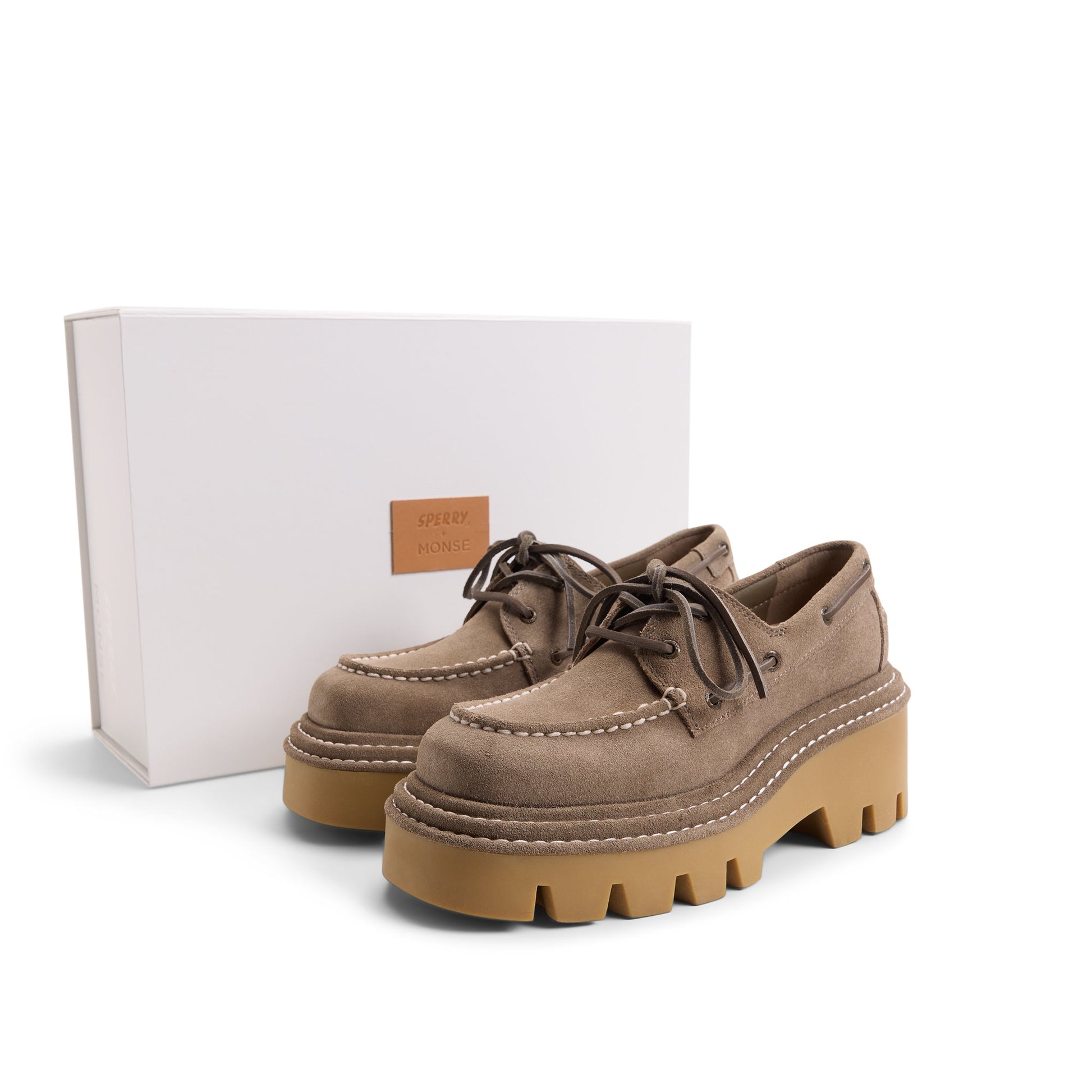 View of Khaki Sperry x MONSE Authentic Original™ 2-Eye Lug Boat Shoe 's sole