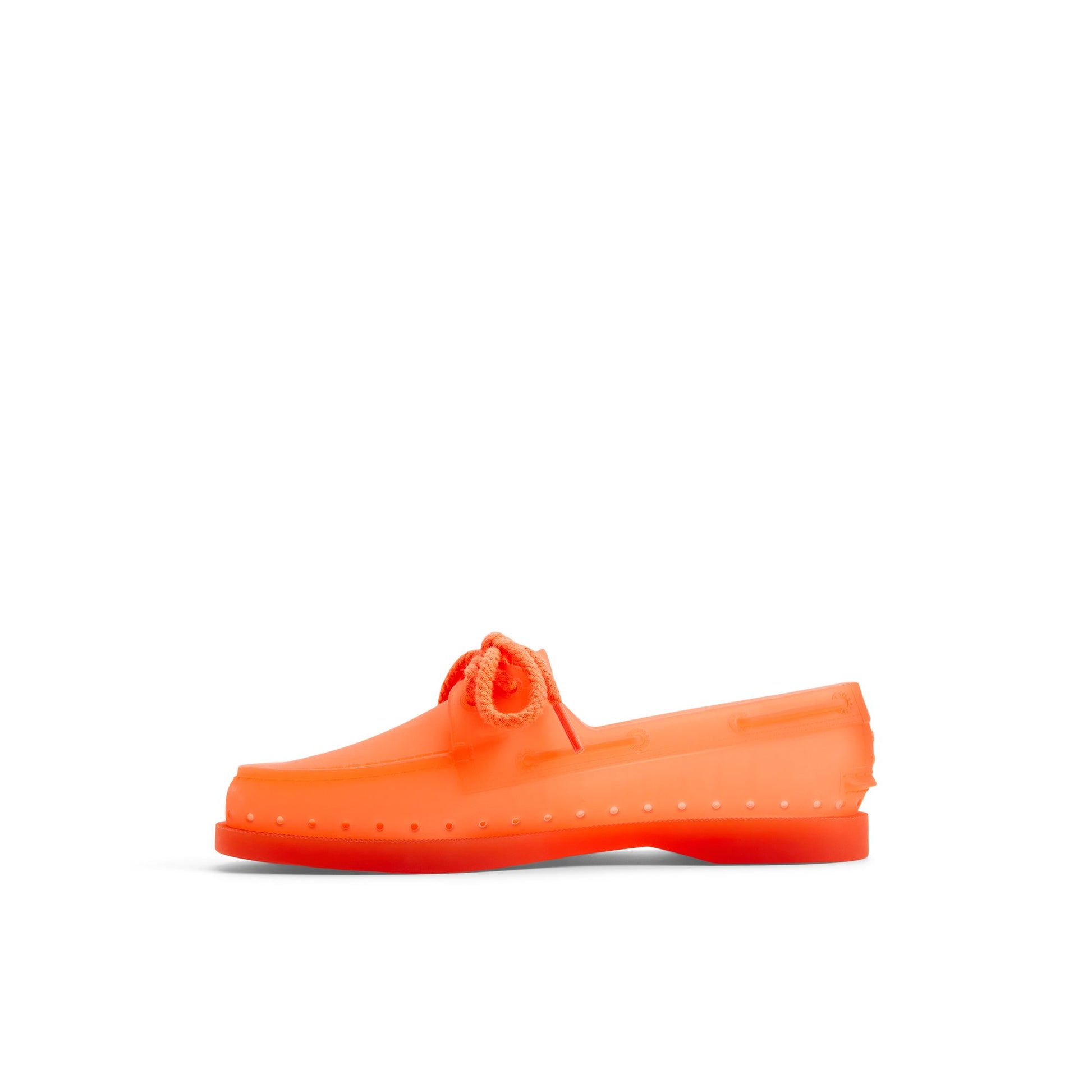 Three-quarter angle of Bright orange Sperry x MONSE Authentic Original™ 2-Eye Jelly Boat Shoe 's back side