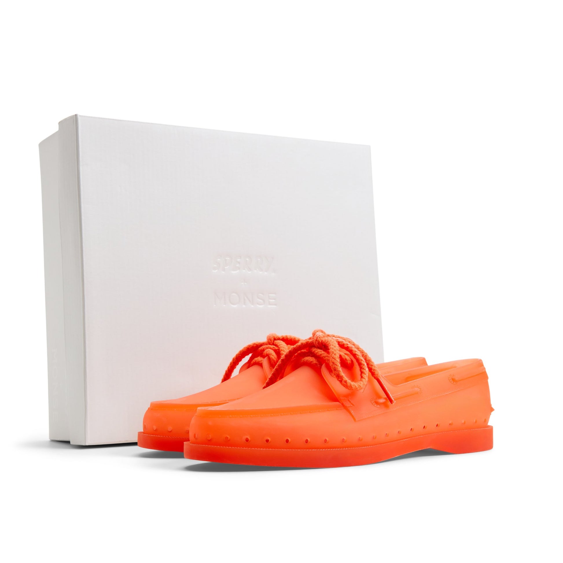 View of Bright orange Sperry x MONSE Authentic Original™ 2-Eye Jelly Boat Shoe 's sole