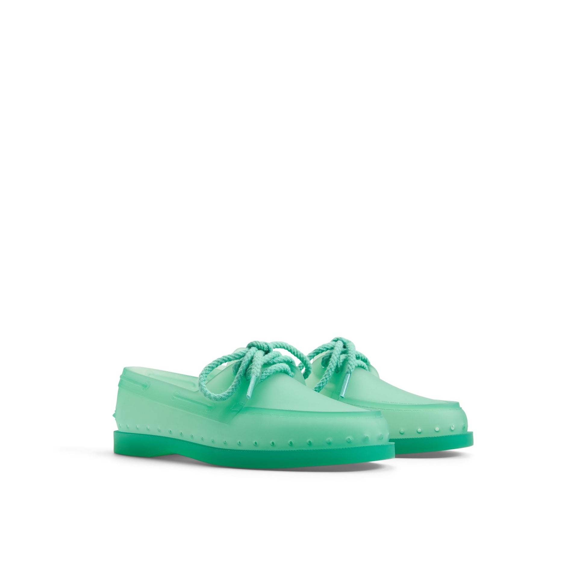 Side view of Teal Sperry x MONSE Authentic Original™ 2-Eye Jelly Boat Shoe