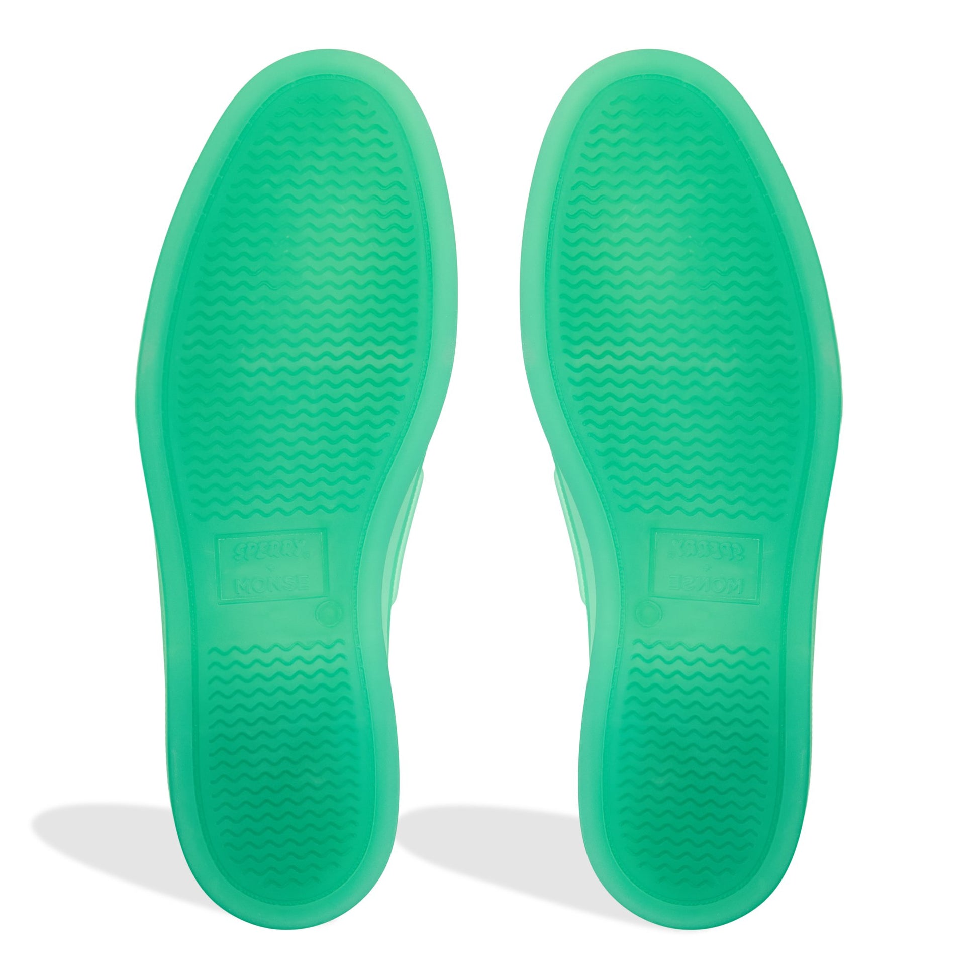 Close-up of the Teal Sperry x MONSE Authentic Original™ 2-Eye Jelly Boat Shoe