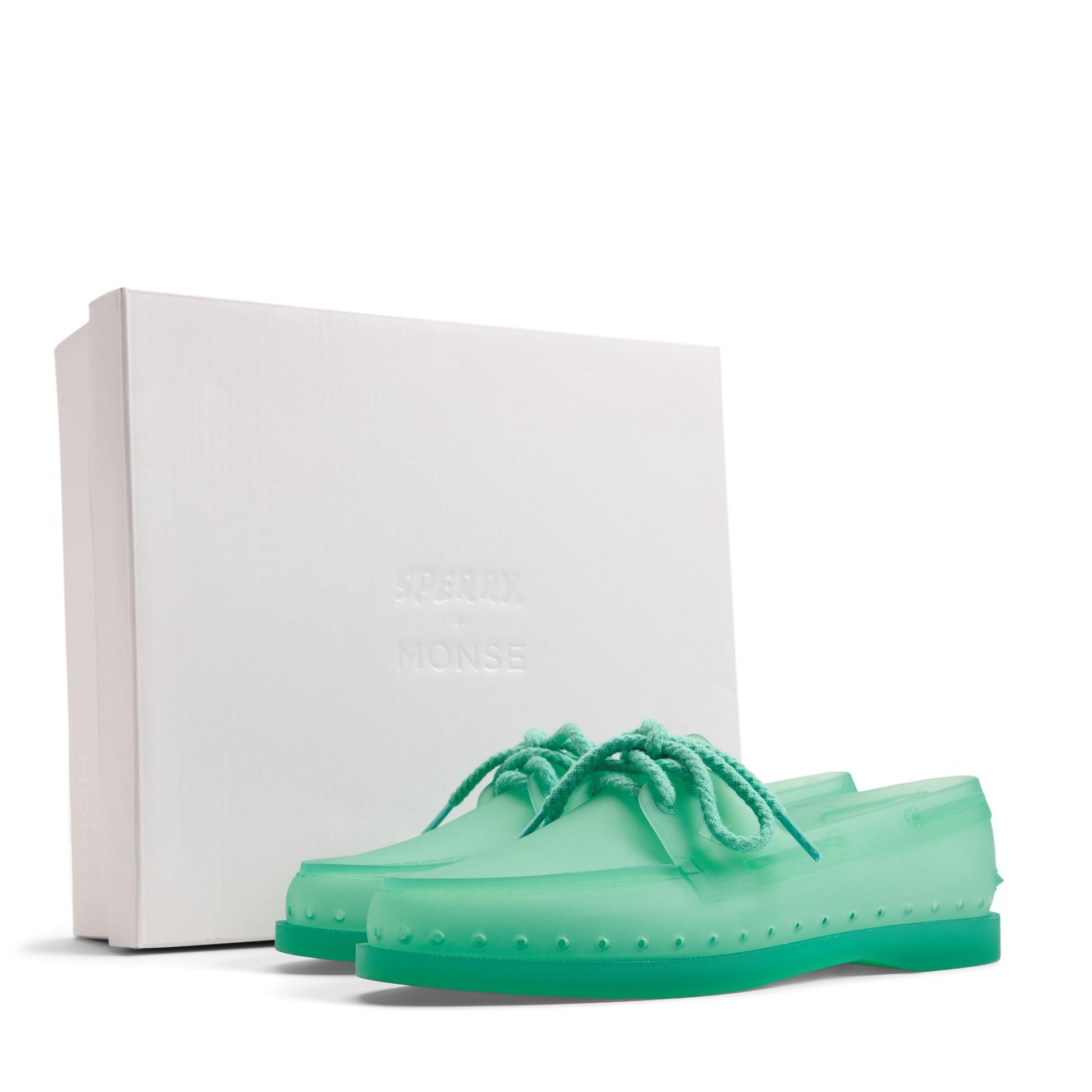 View of Teal Sperry x MONSE Authentic Original™ 2-Eye Jelly Boat Shoe 's sole