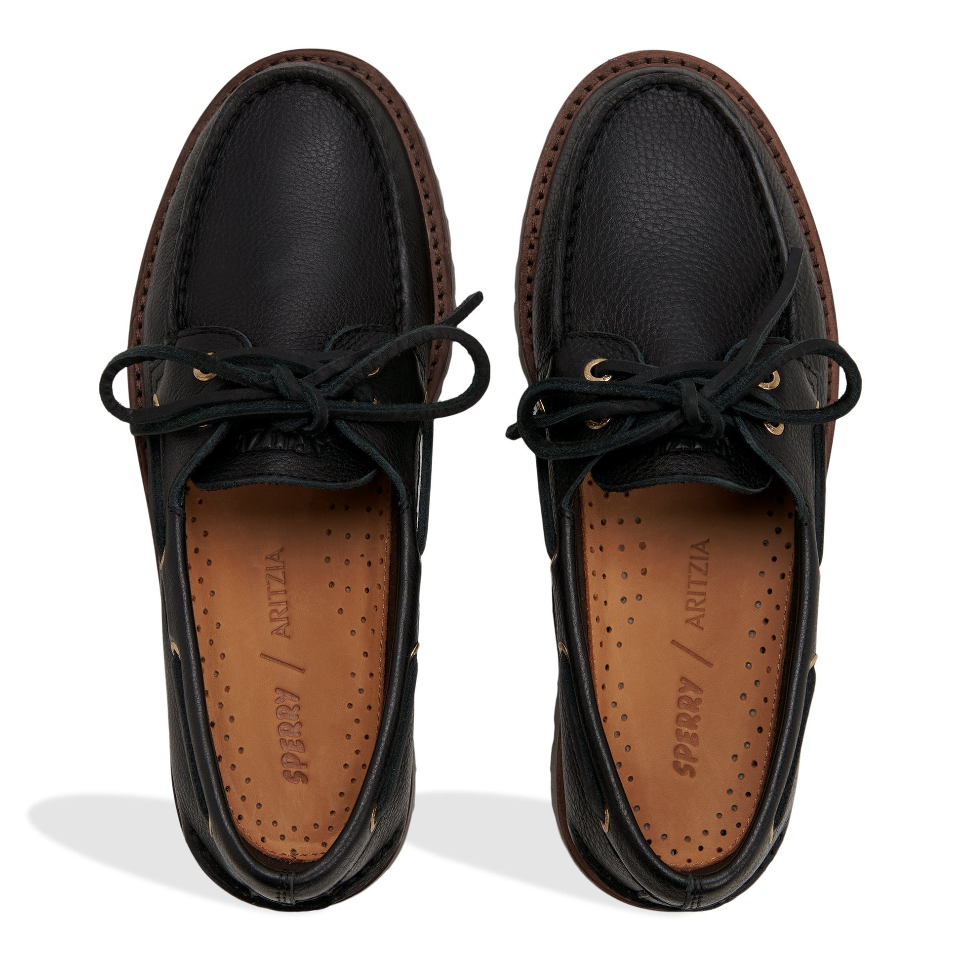 Top-down view of the Black Sperry x Aritzia Authentic Original™ 2 Eye Lug Loafers