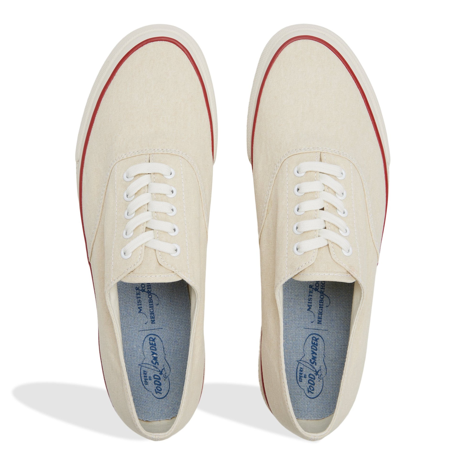 Top-down view of the Vintage Ecru Sperry x Todd Snyder x Mister Rogers' Neighborhood CVO Sneaker Reissue Low Top Sneakers