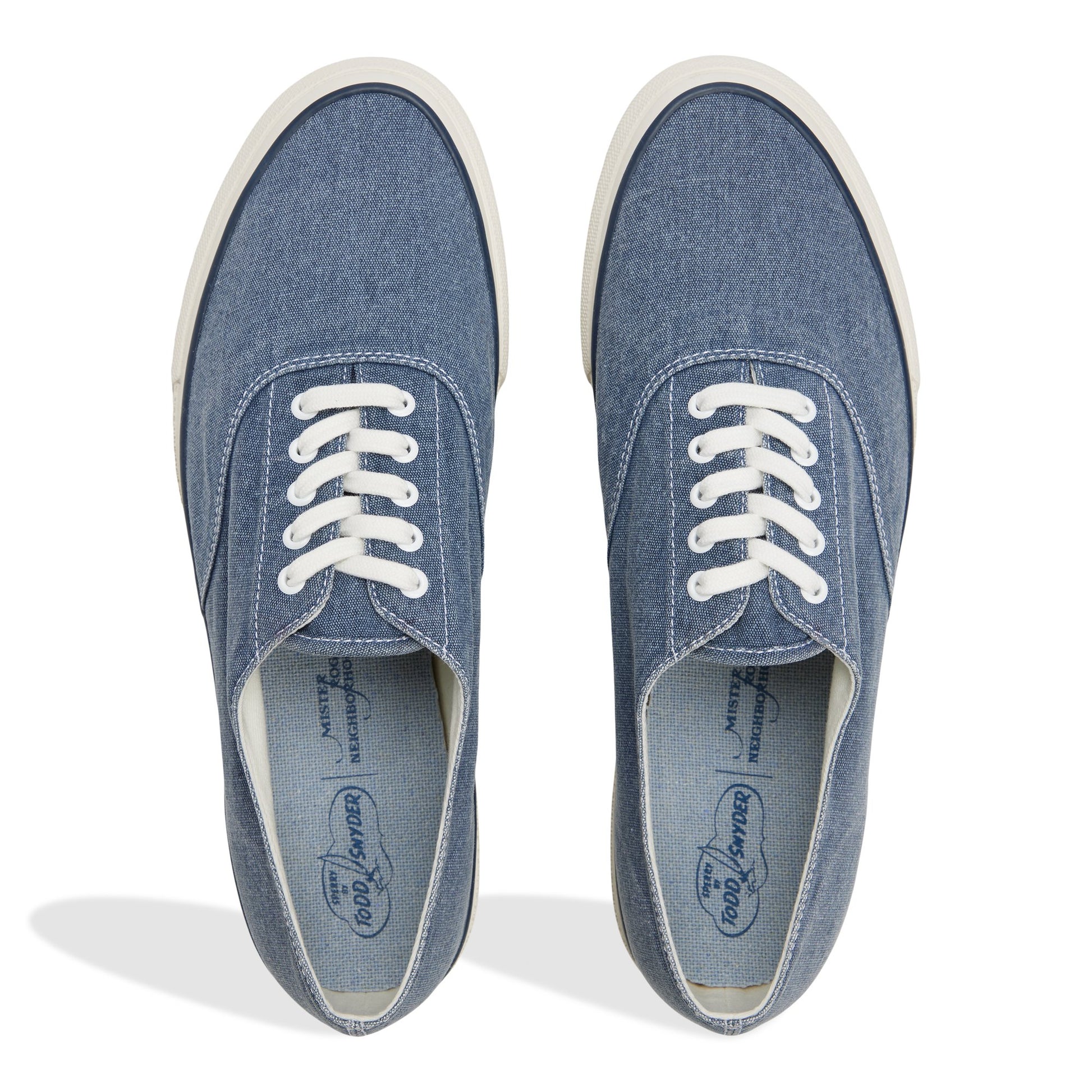 Top-down view of the Vintage Indigo Sperry x Todd Snyder x Mister Rogers' Neighborhood CVO Sneaker Reissue Low Top Sneakers