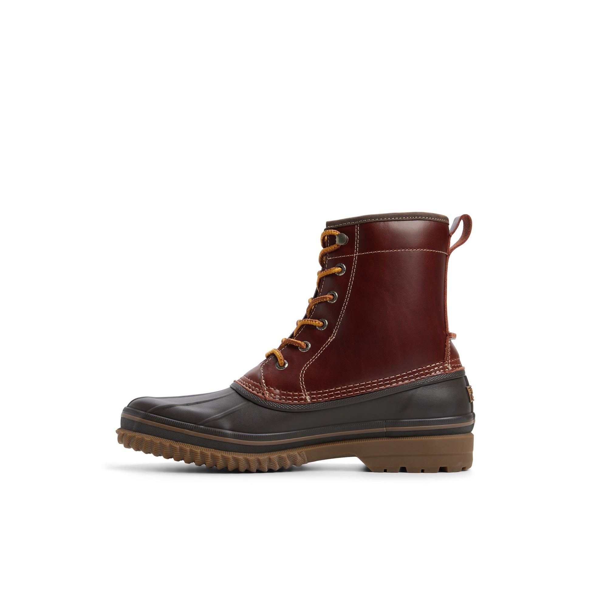 Three-quarter angle of Dark red Drake Boot Duck Boots's back side