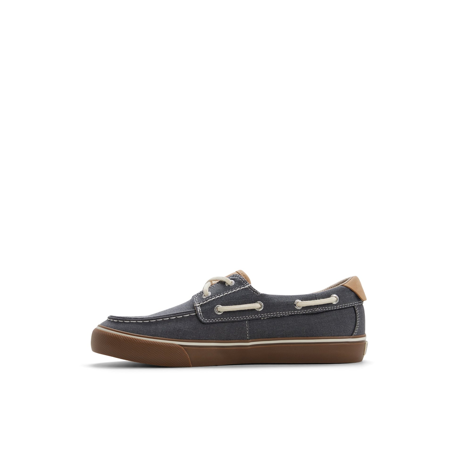 Three-quarter angle of Dark grey Helm 2 Eye Sneaker Boat Shoe Sneaker's back side