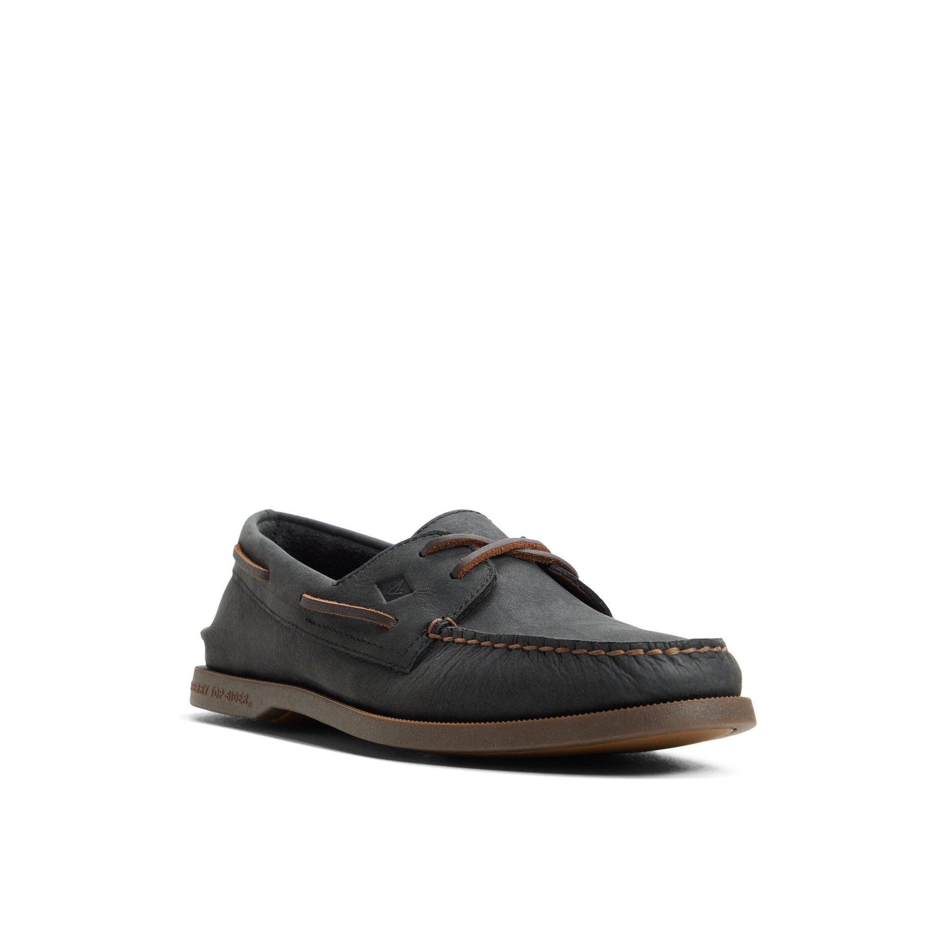 Side view of Black Authentic Original™ 2-Eye Cross Lace Boat Shoe Boat Shoe