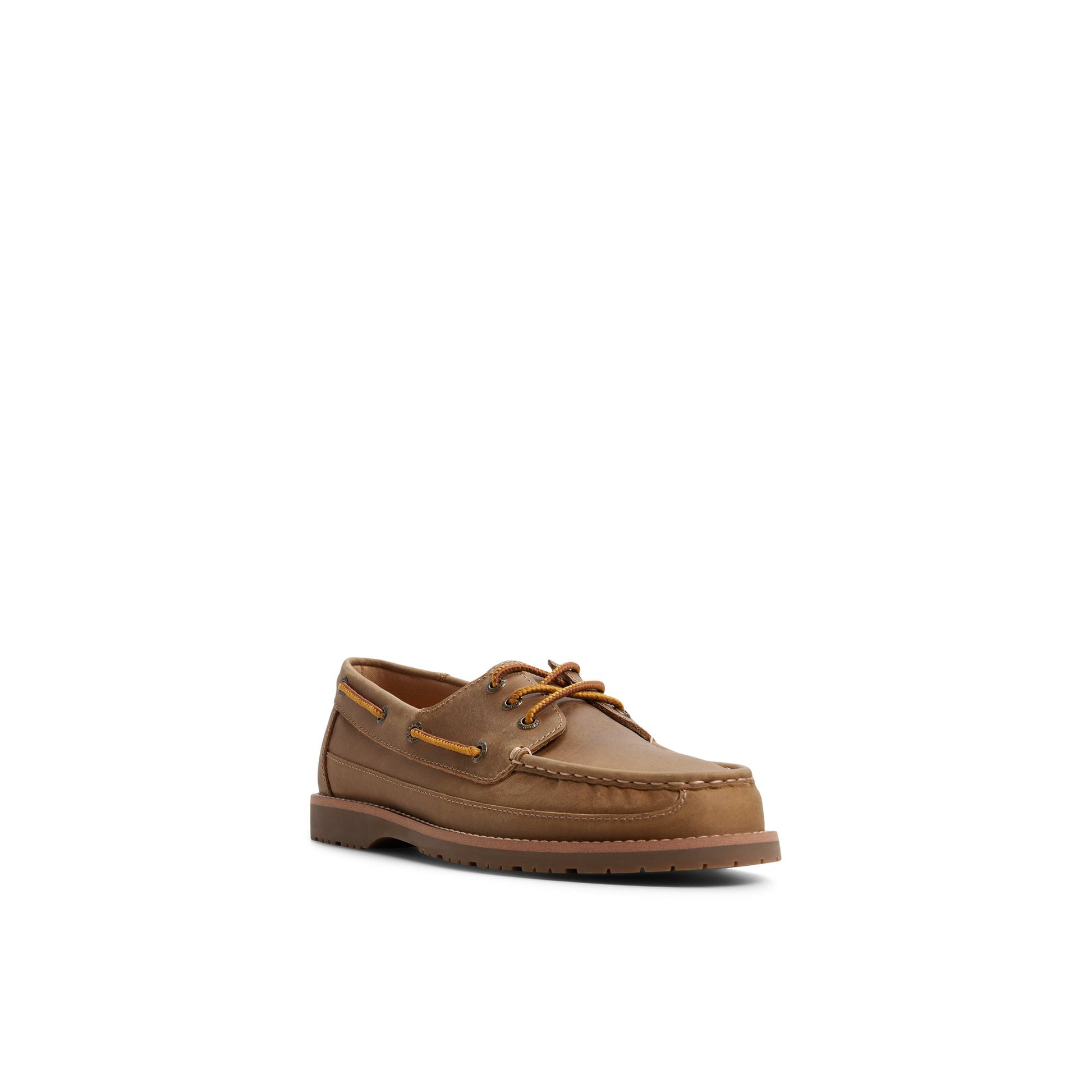 Side view of Beige Mini Lug 3-Eye Boat Shoe Boat Shoe