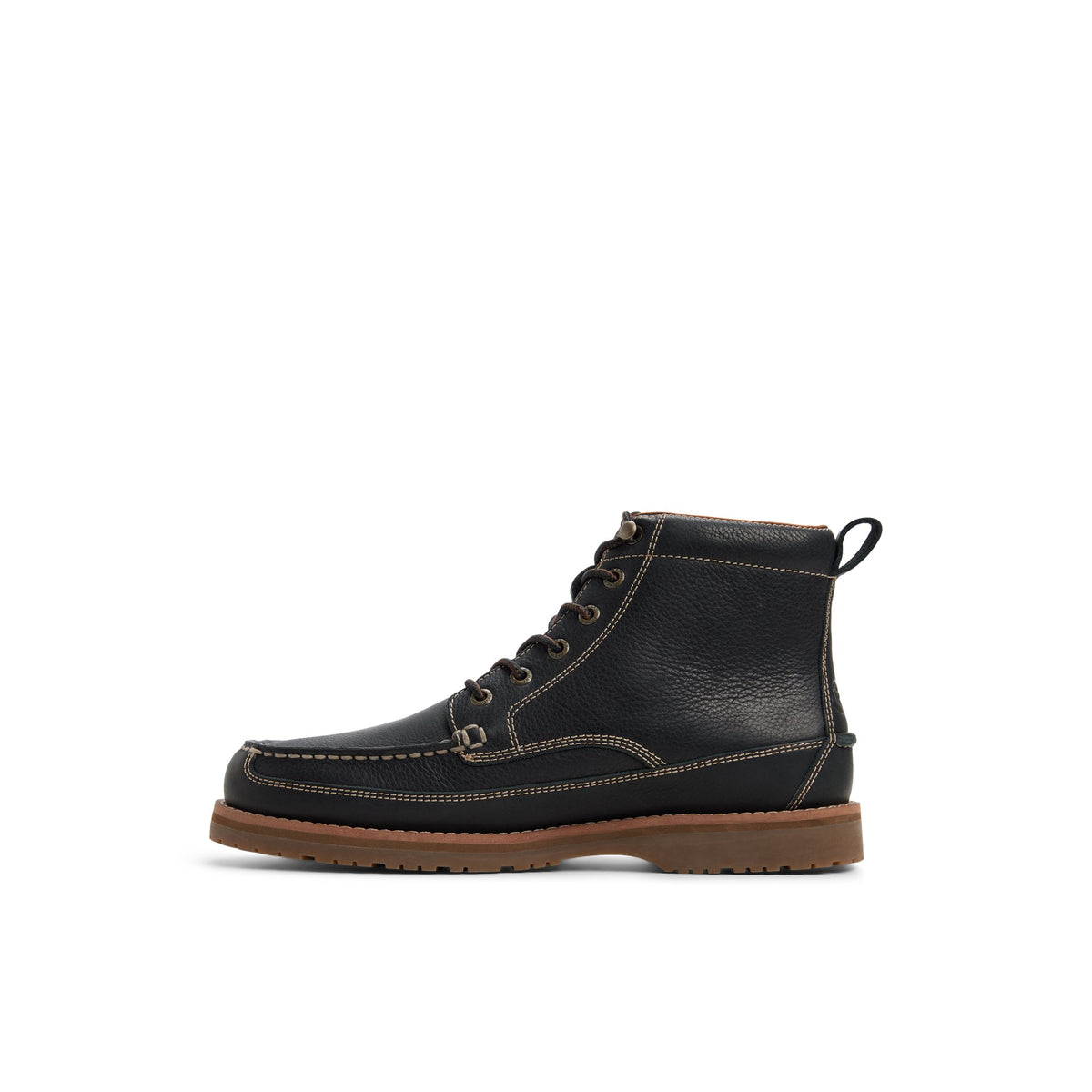 Three-quarter angle of Black Mini Lug Moc Loafer 's back side