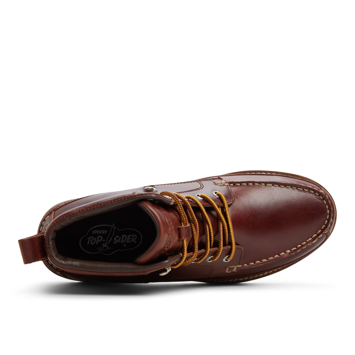 Top-down view of the Brown Mini Lug Top Sider Cloud Moc Boot