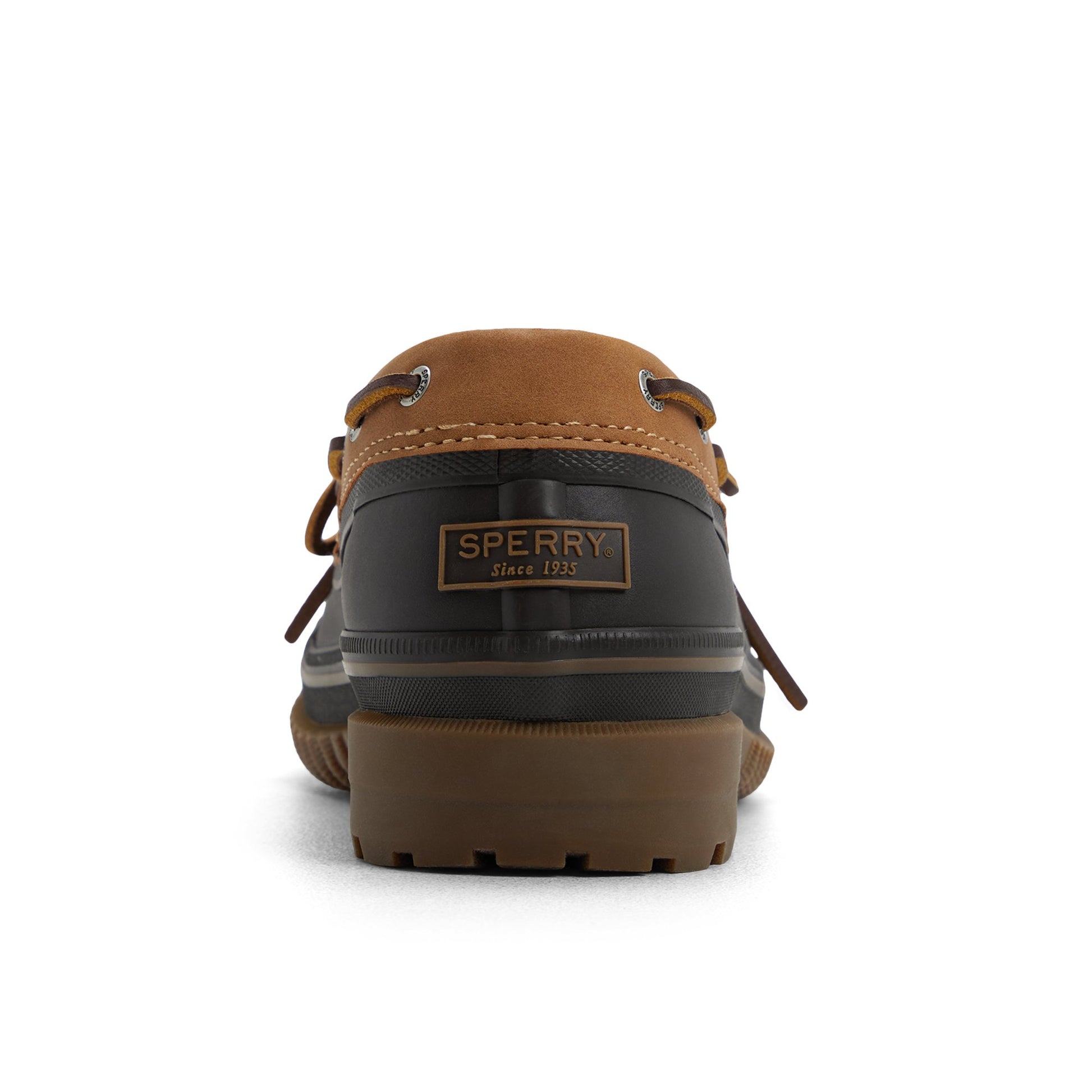 Three-quarter angle of Tan Drake 1-Eye Boat Shoe Duck Boots's front side