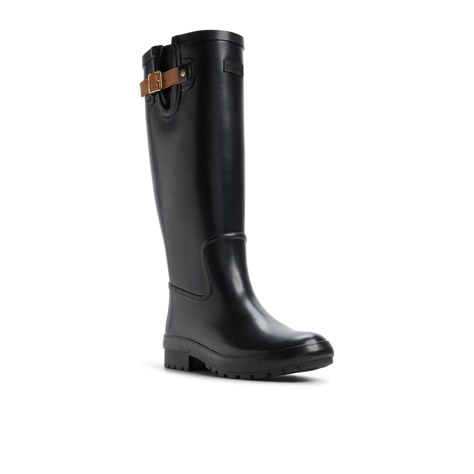 Side view of Black Drizzle Knee High Rain Boot Rain Boots