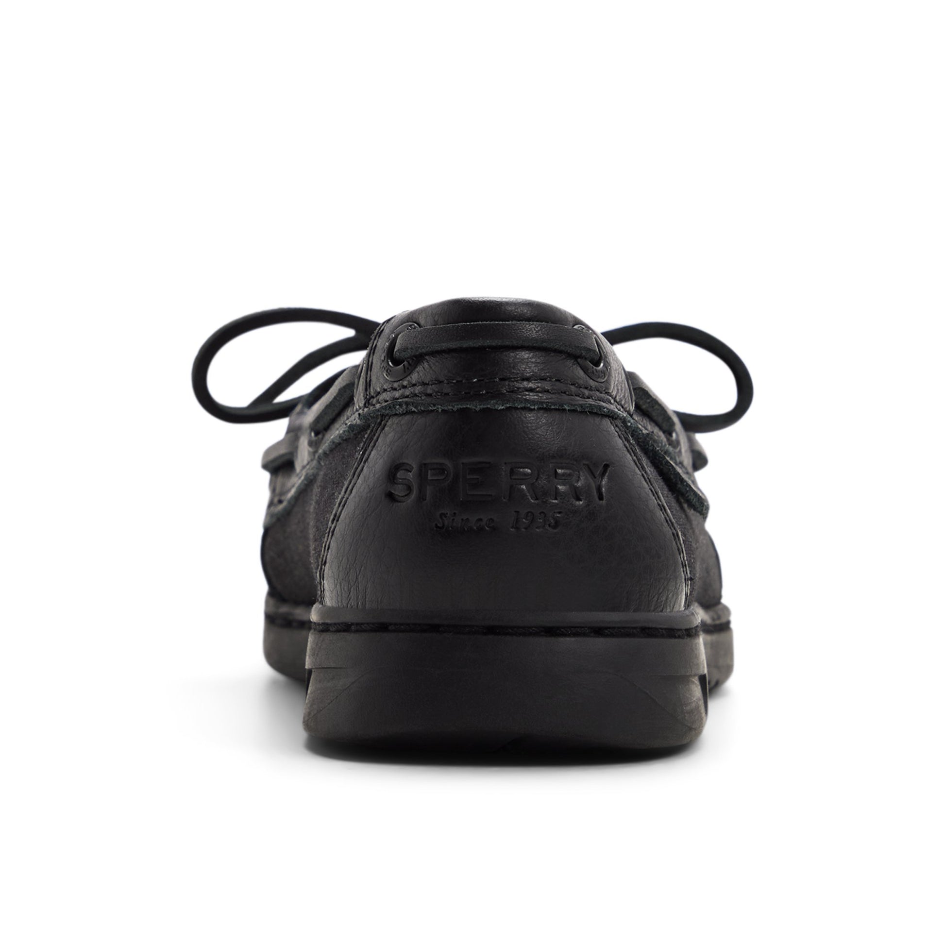 Angle de trois quarts de la face avant de Noir/noir Angelfish 1 Eye Boat Shoe Boat Shoes