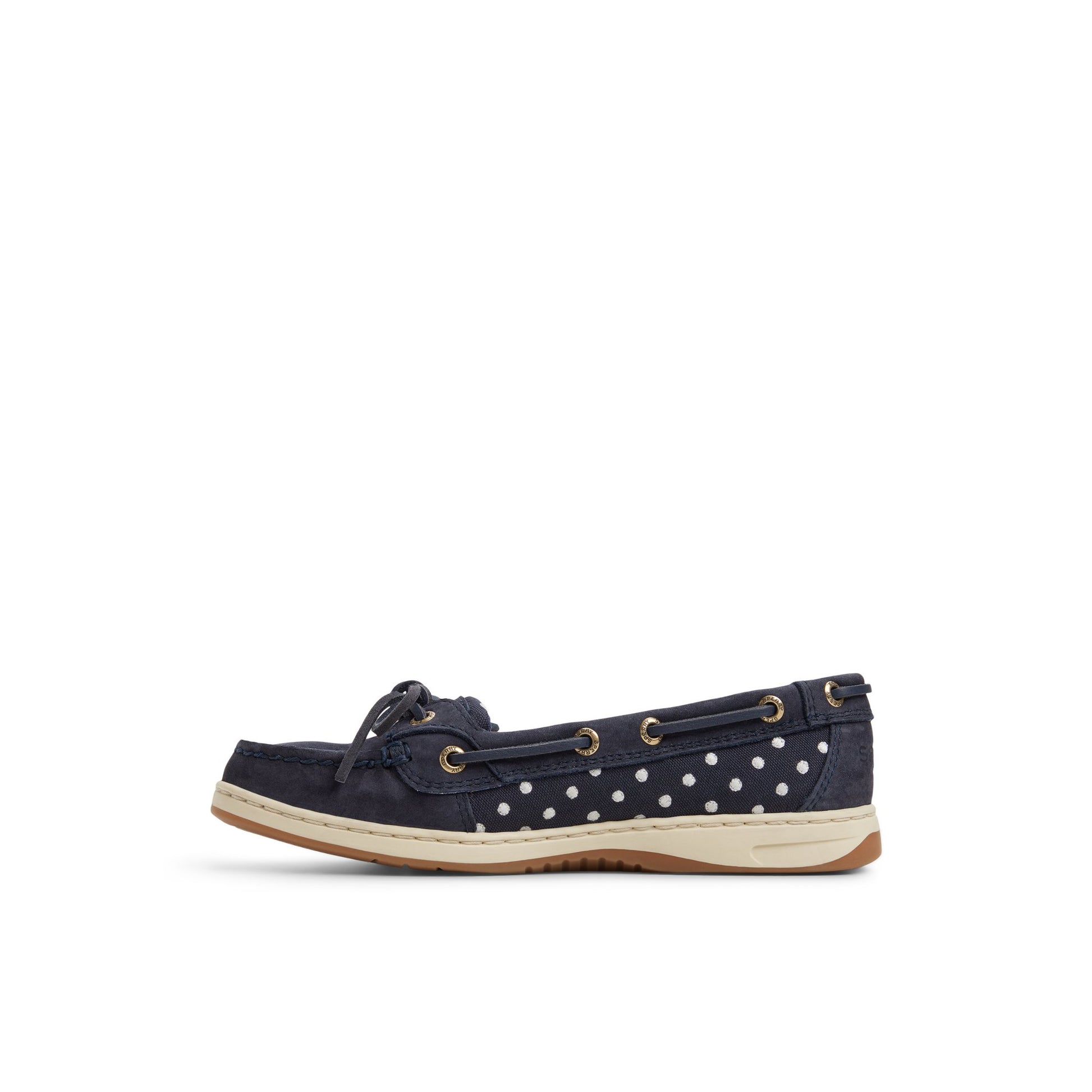 Three-quarter angle of Blue/white combo Angelfish 1 Eye Boat Shoe Boat Shoe's back side