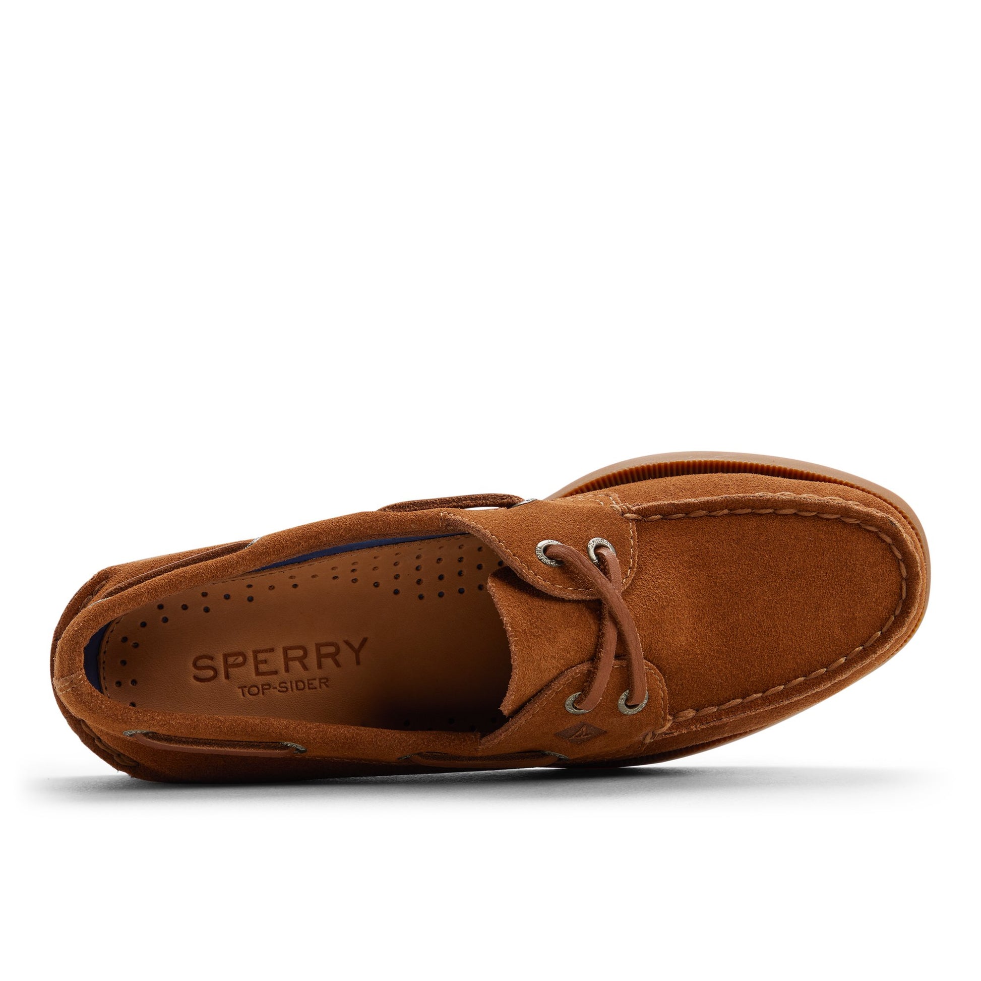 Top-down view of the Tan suede Authentic Original™ 2 Eye Boat Shoe Boat Shoes