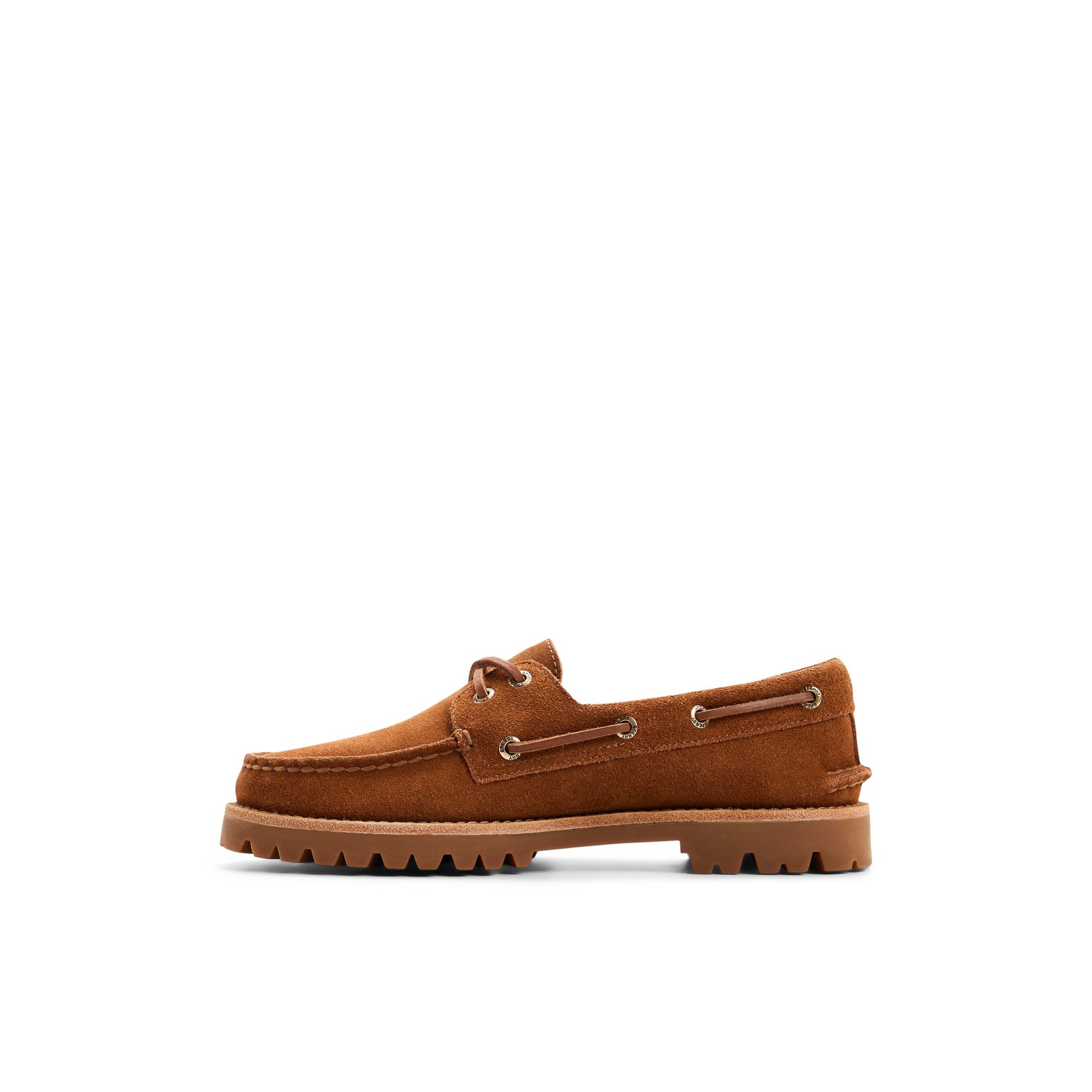 Three-quarter angle of Tan Authentic Original™ 2 Eye Low Lug Boat Shoe's back side