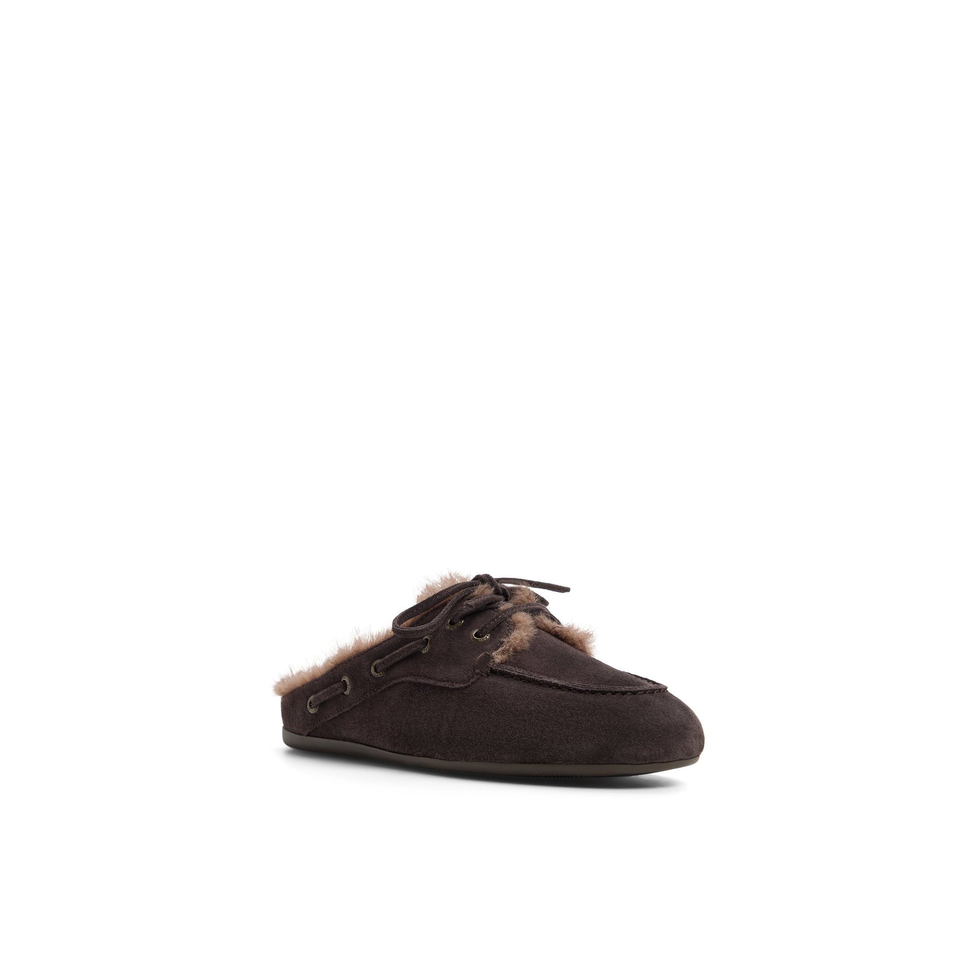Side view of Dark brown Slim Boat Mule Boat Shoe