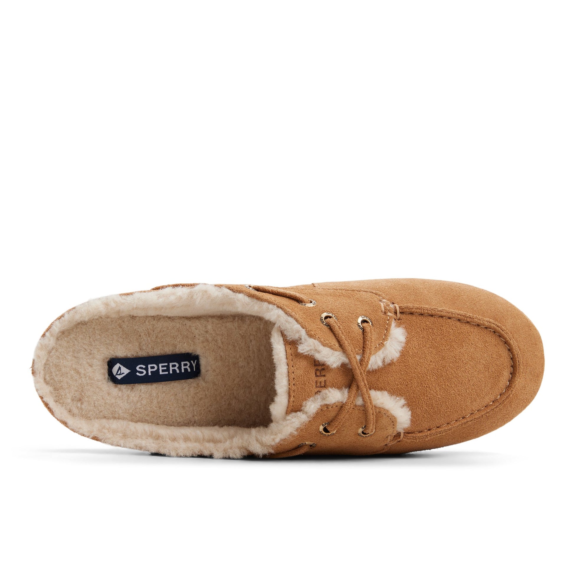Top-down view of the Tan Slim Boat Mule Boat Shoe