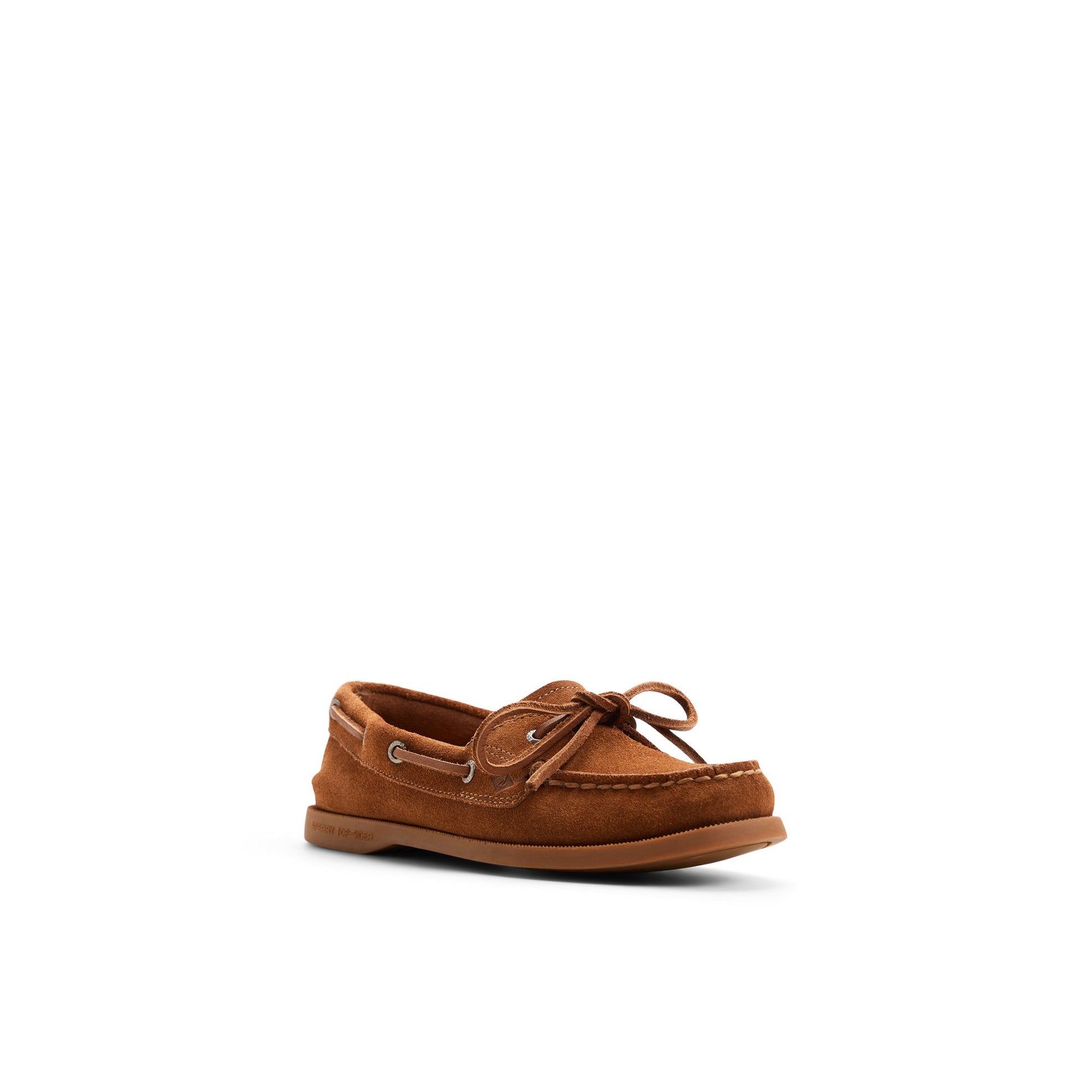 Side view of Tan suede Authentic Original™ 1 Eye Boat Shoe Boat Shoe