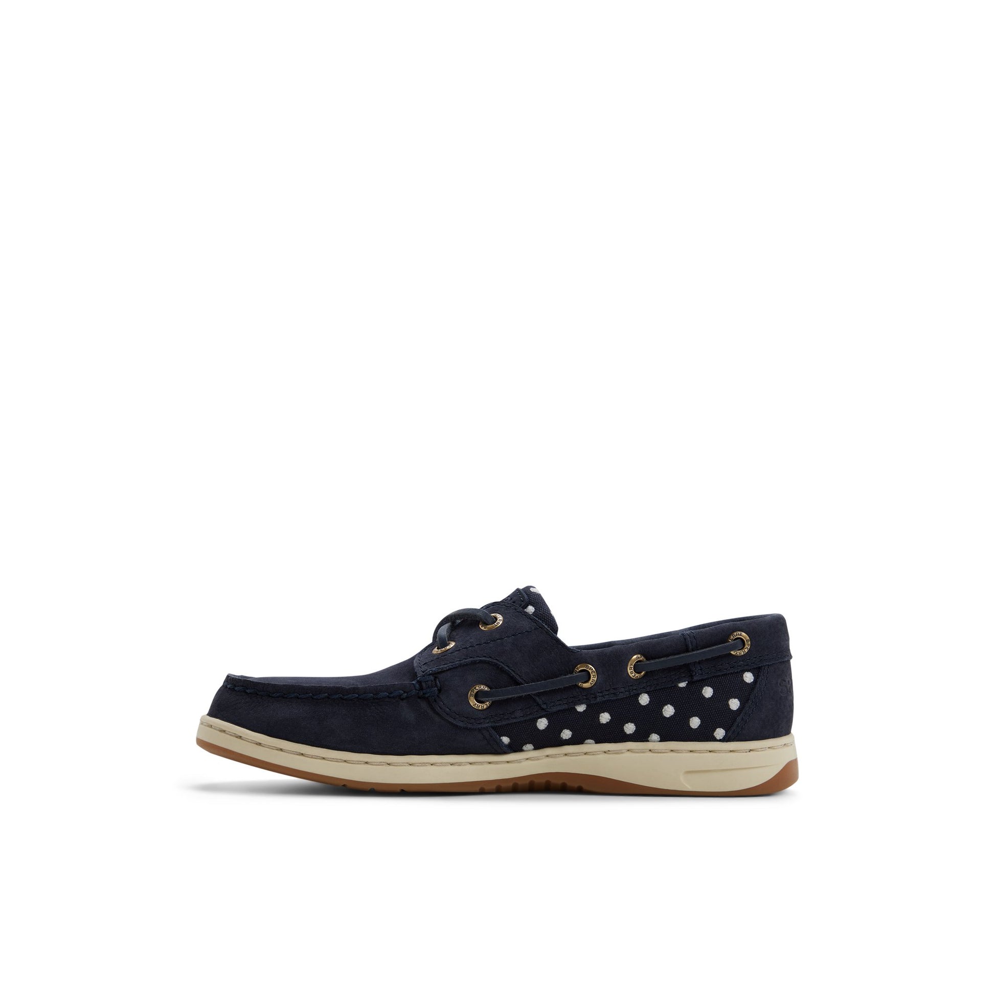 Three-quarter angle of Blue/white combo Bluefish 2 Eye Boat Shoe Boat Shoe's back side