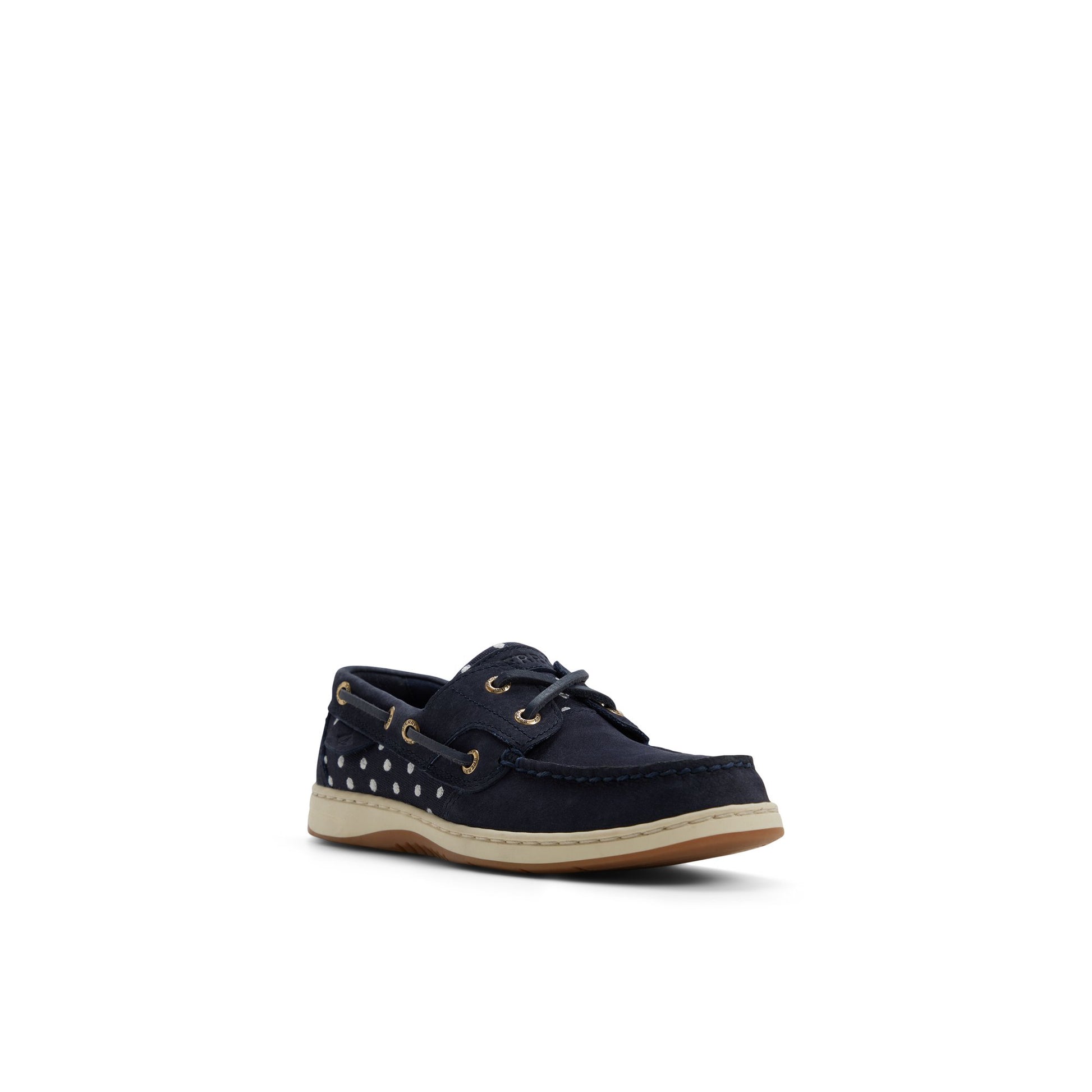 Side view of Blue/white combo Bluefish 2 Eye Boat Shoe Boat Shoe