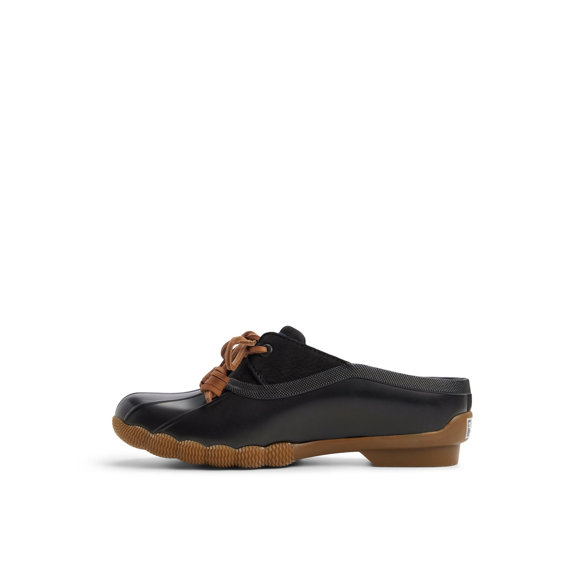 Three-quarter angle of Black Saltwater™ Duck Mule Clog Duck Mule Shoes's back side