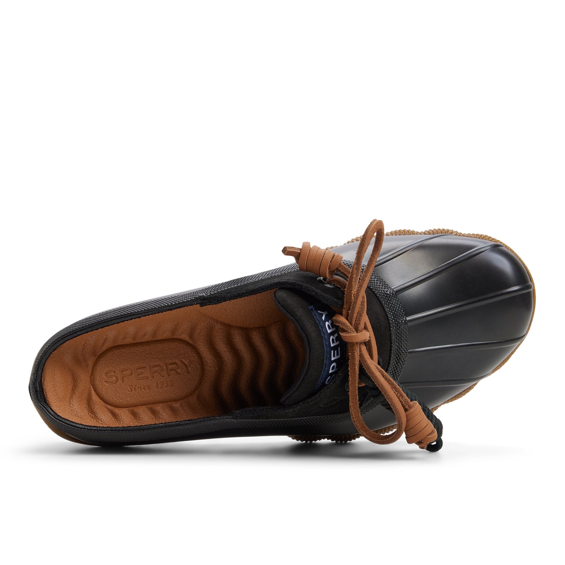 Top-down view of the Black Saltwater™ Duck Mule Clog Duck Mule Shoes