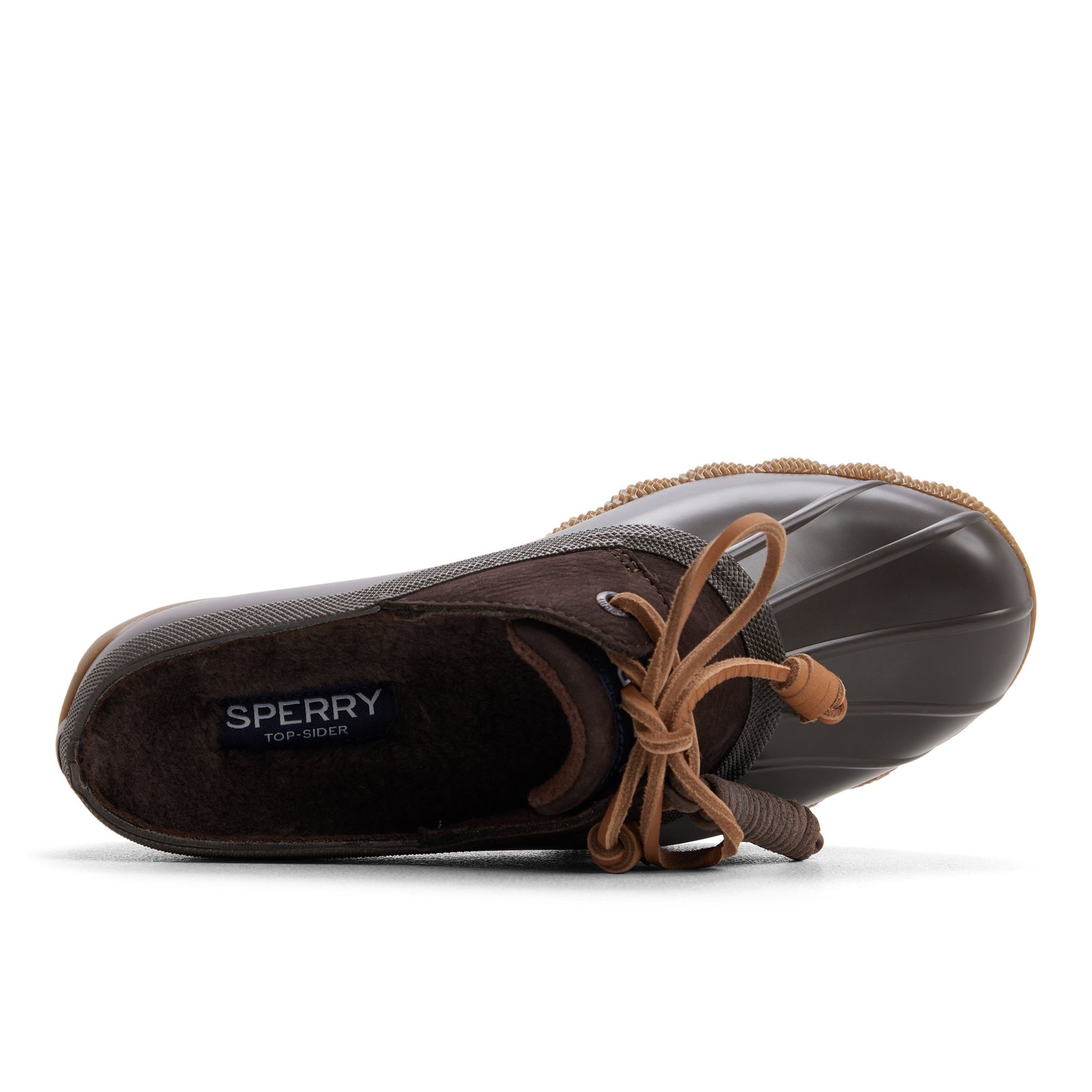 Top-down view of the Dark brown Saltwater™ Duck Mule Clog Duck Mule Shoes