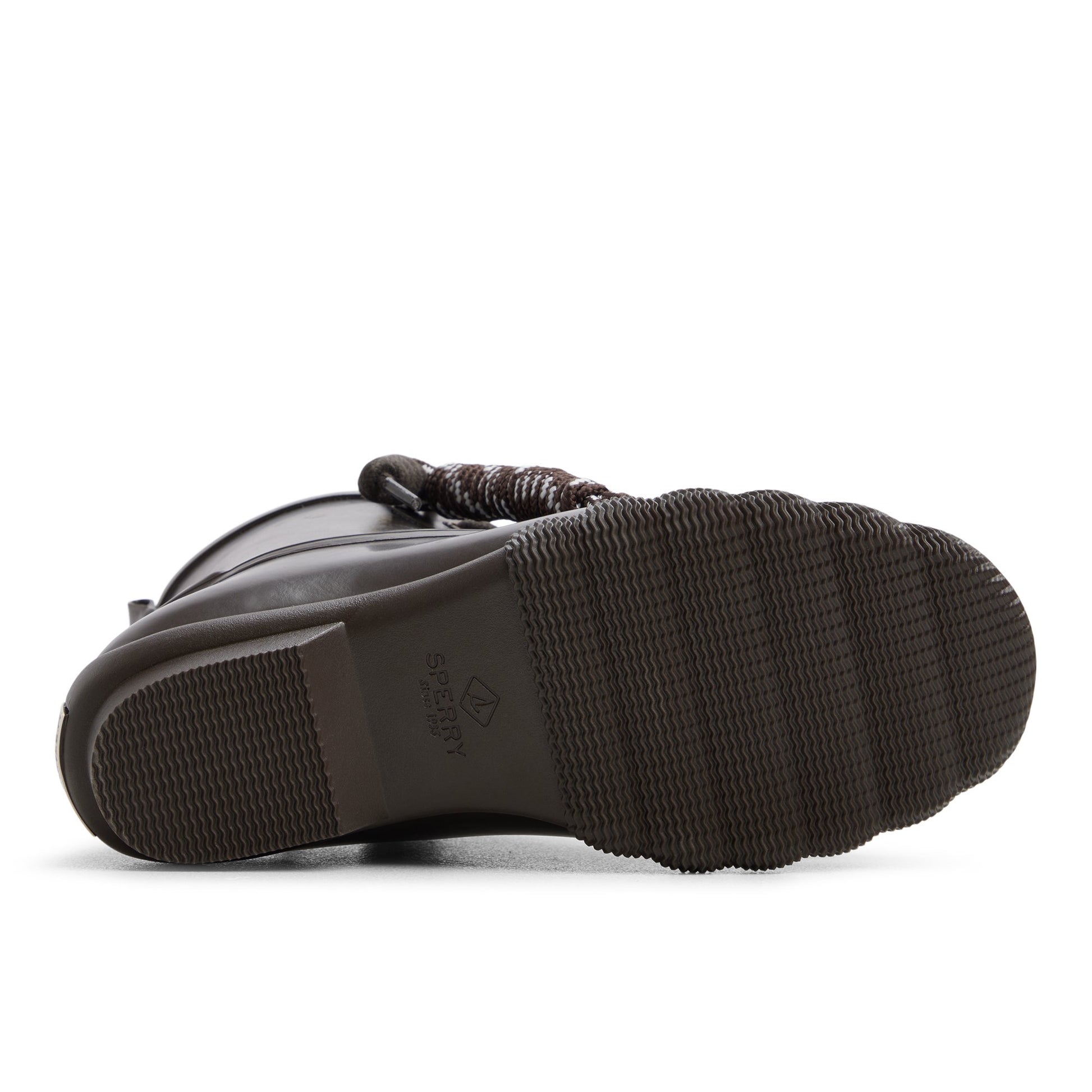 Close-up of the Dark brown Saltwaterrub_wm Duck Boots