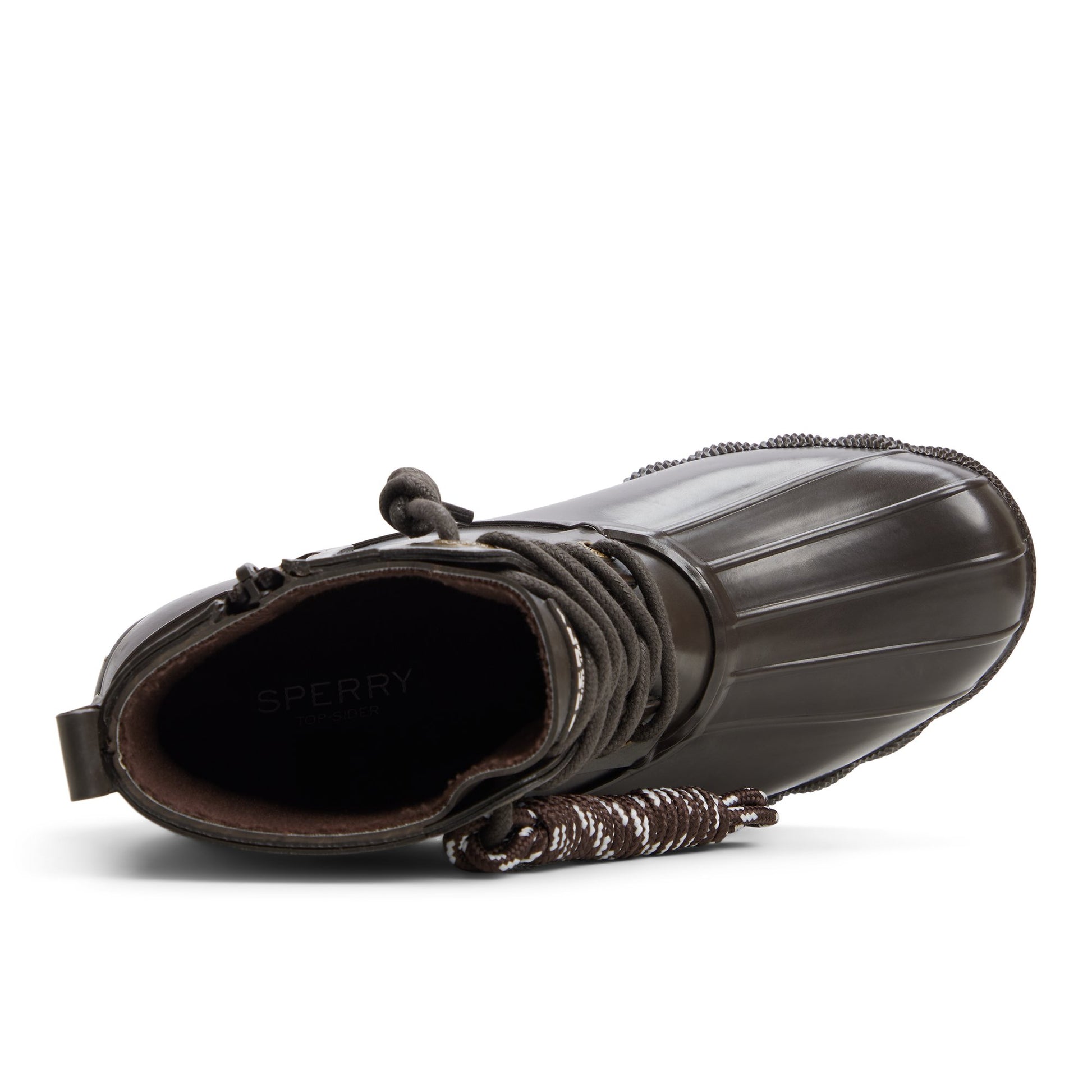 Top-down view of the Dark brown Saltwaterrub_wm Duck Boots